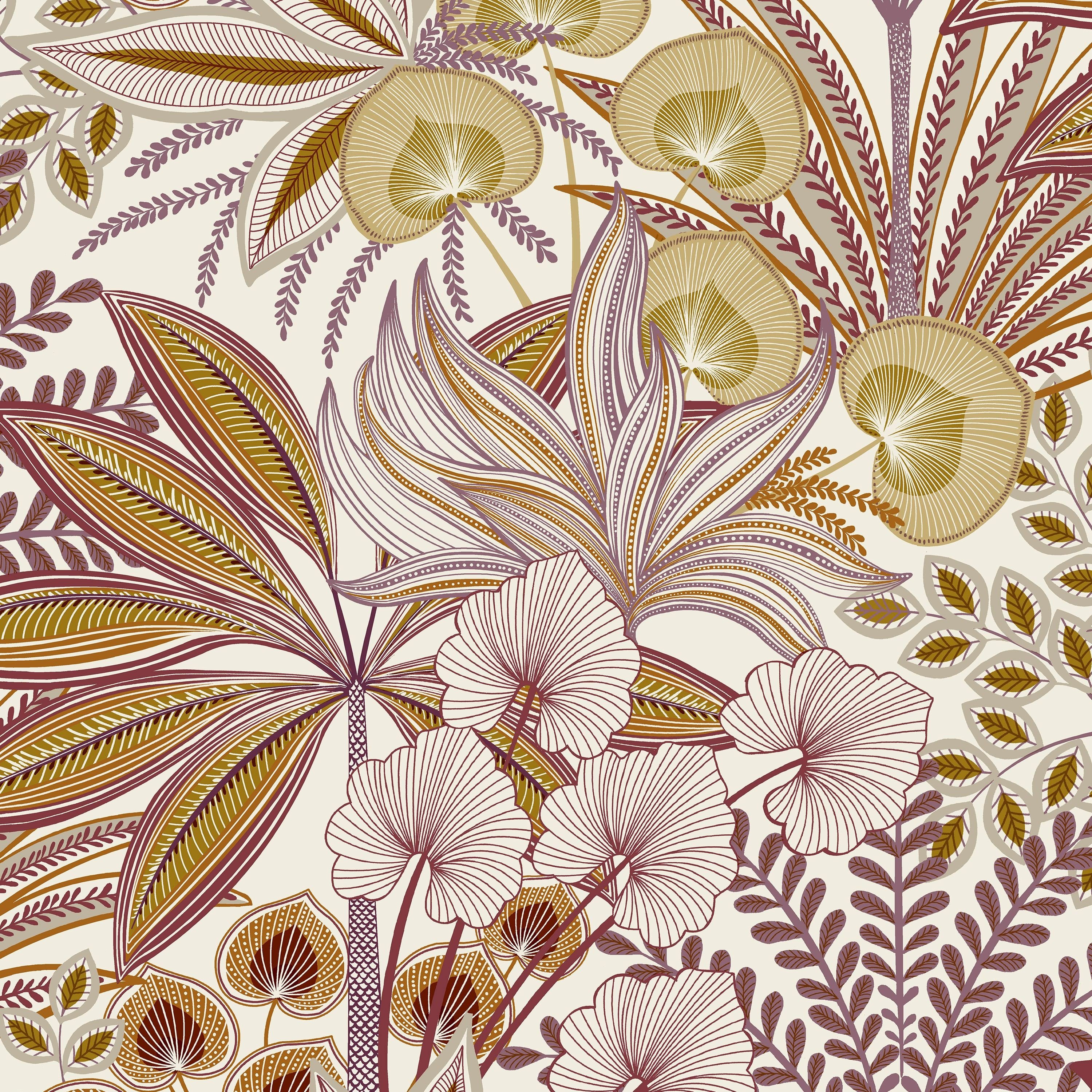 Grandeco Jody Retro Jungle Botanical Textured Wallpaper - Pink Orange