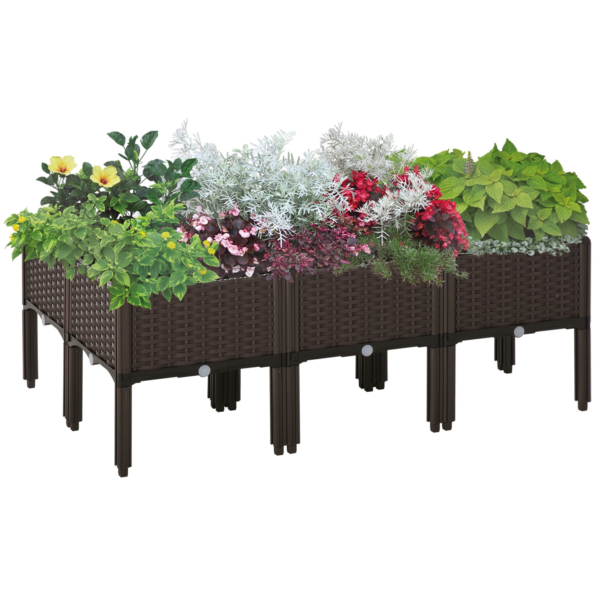 Outsunny 6 Garden Planter Garden Raised Bed - Brown