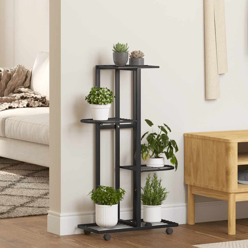 Walplus 4-Tier Iron Flower Stand - Black - 44 x 23 x 80 cm
