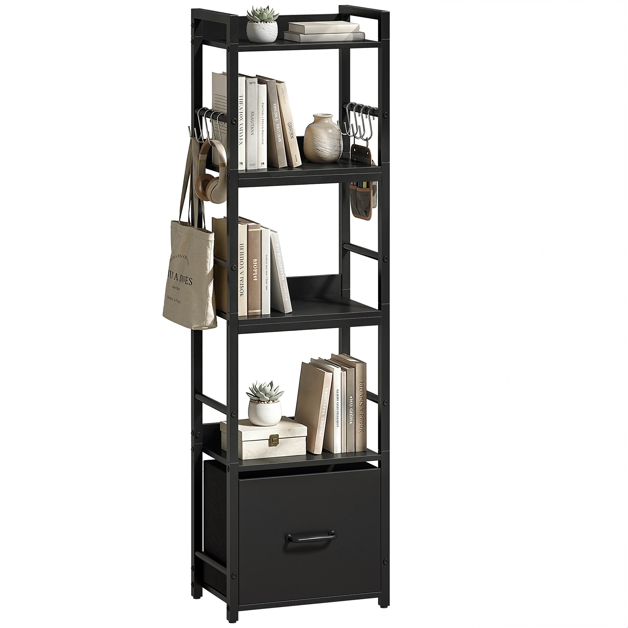 HOMCOM 4 Tier Metal Storage Bookcase - Black