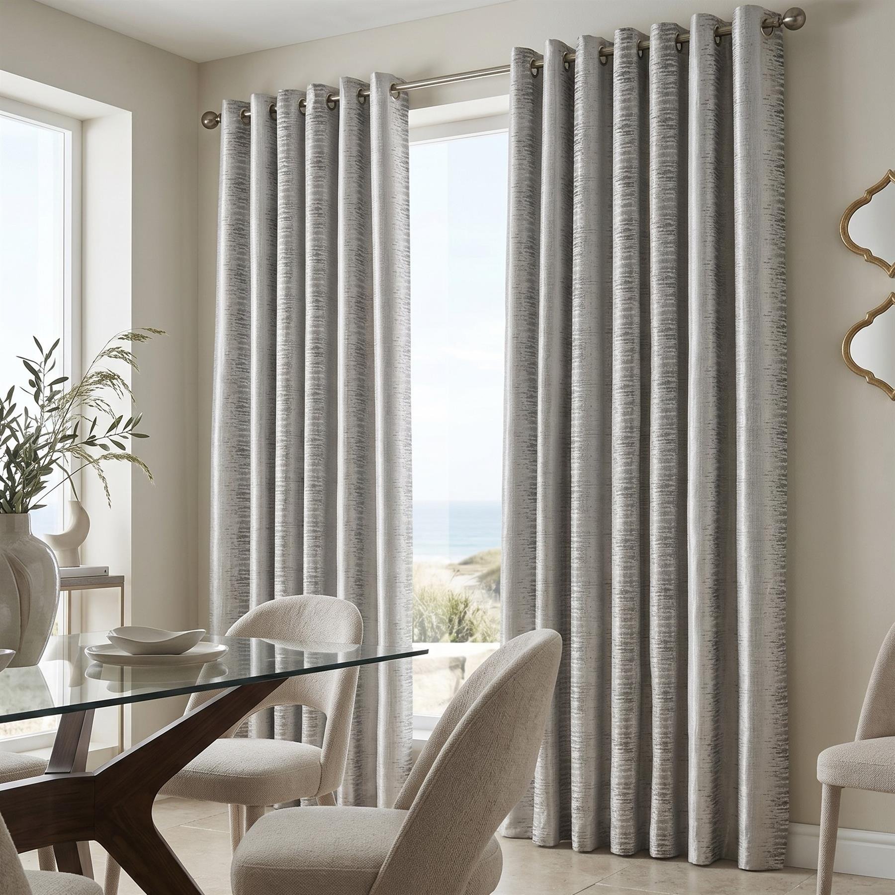 Luxury Living Reflect Jacquard Eyelet Curtains 117cm x 229cm - Silver