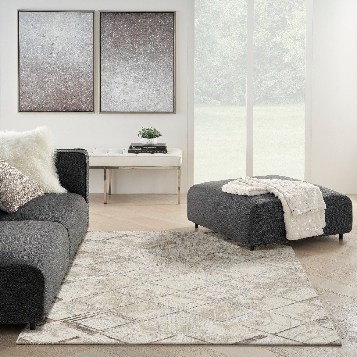 Mega Flooring White Modern Abstract Runner - 69 x 229cm