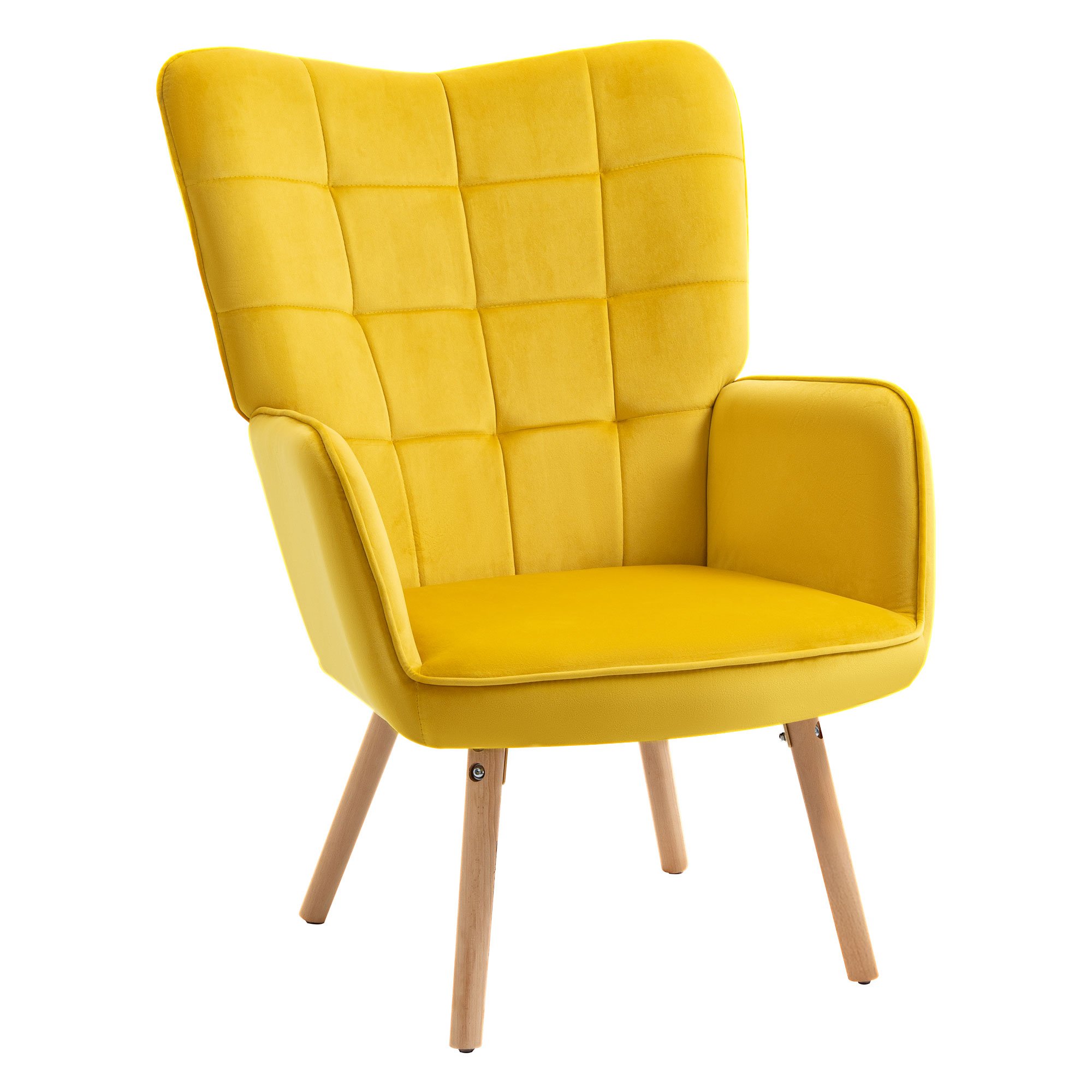HOMCOM Upholstered Modern Accent Chair with Tufted Wingback - Yellow