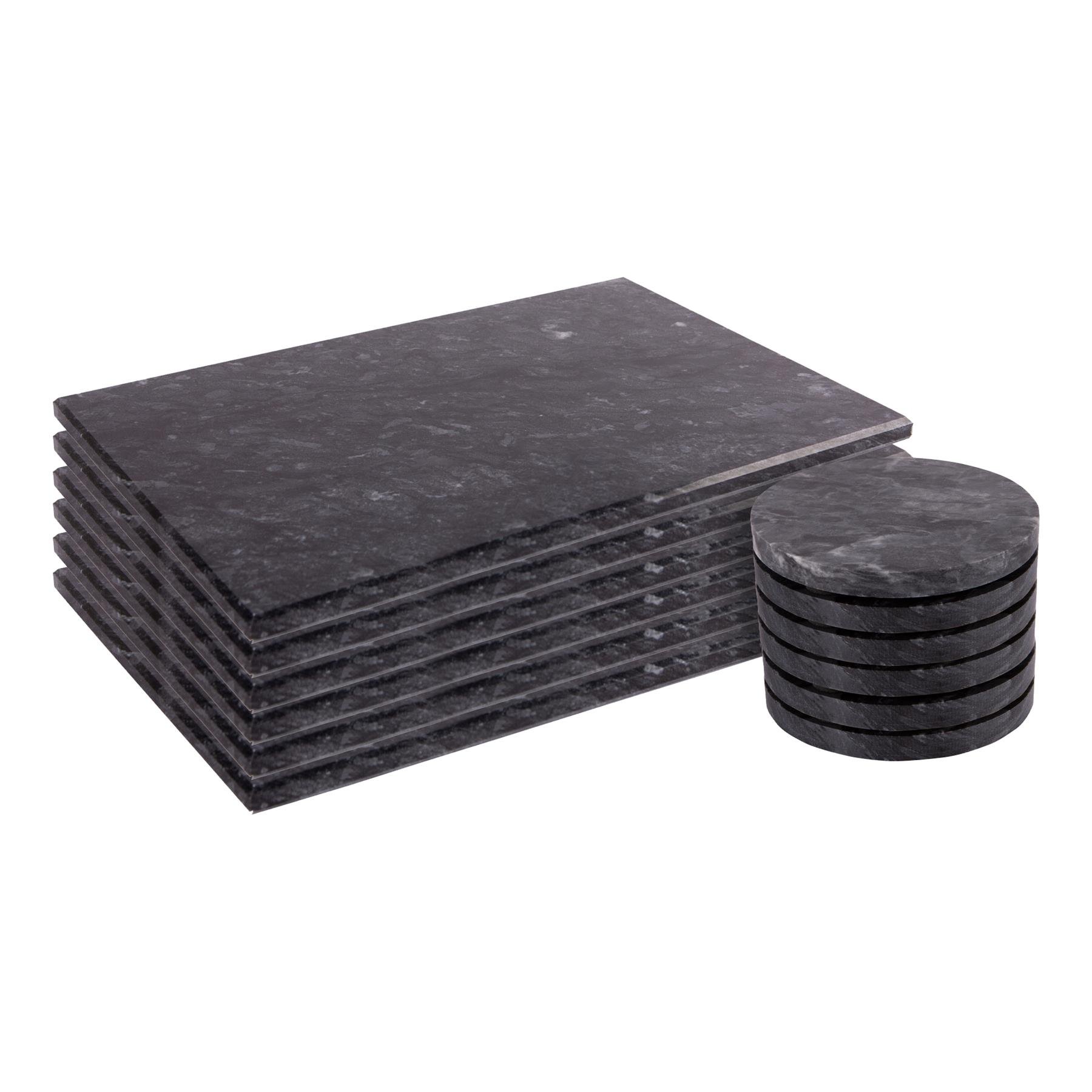 Argon Tableware 12pc Marble Placemats & Round Coasters Set - Black