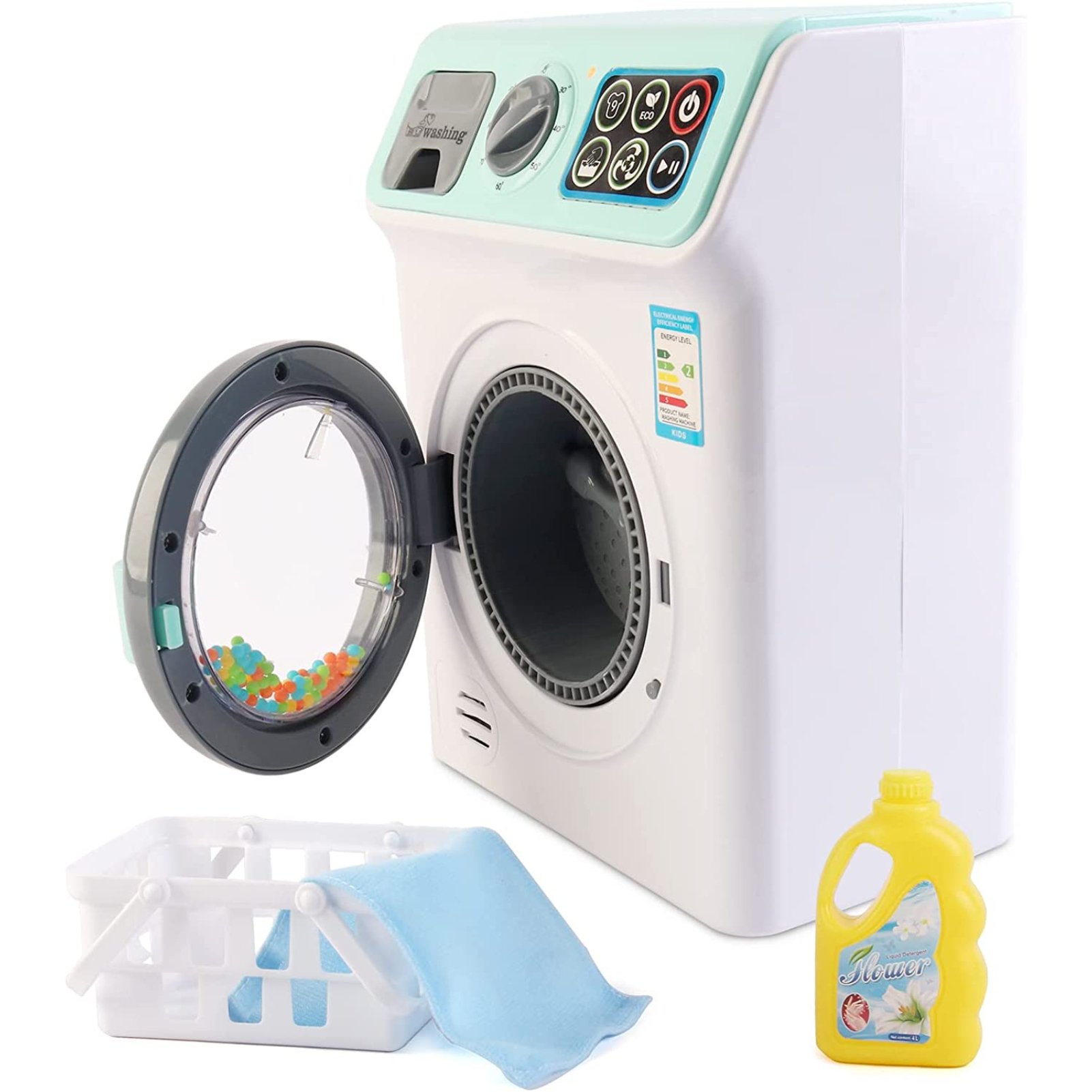 deAO My First Washing Machine Laundry & Cleaning Play Set - Turquoise