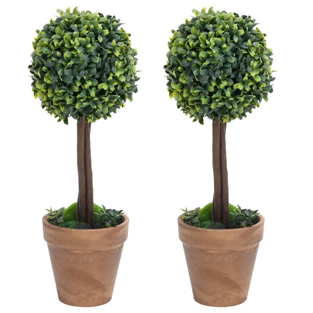Walplus Pack of 2 Boxwood Plants with Pots Ball Shaped - Green - 33 cm