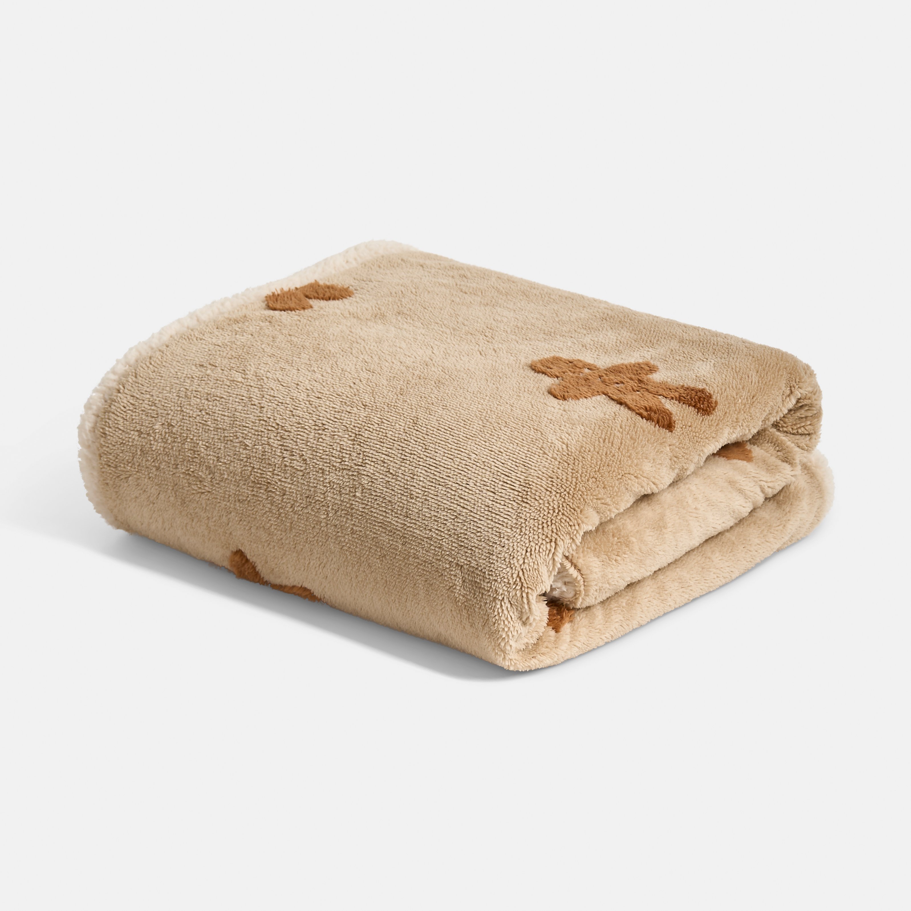 OHS Tufted Gingerbread Fleece Blanket Throw 130 x 160cm - Beige