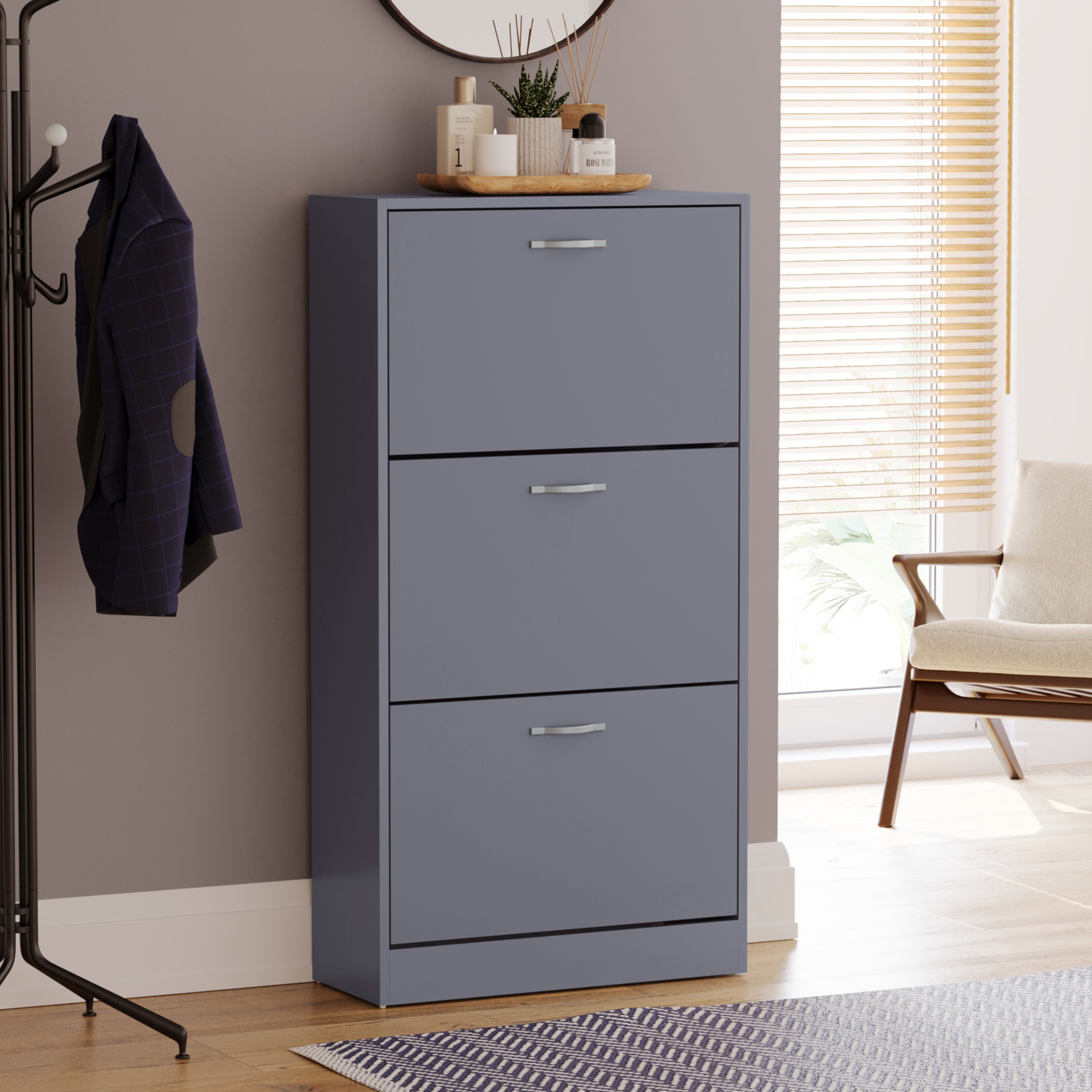 Vida Designs 3 Drawer Shoe Cabinet - Grey