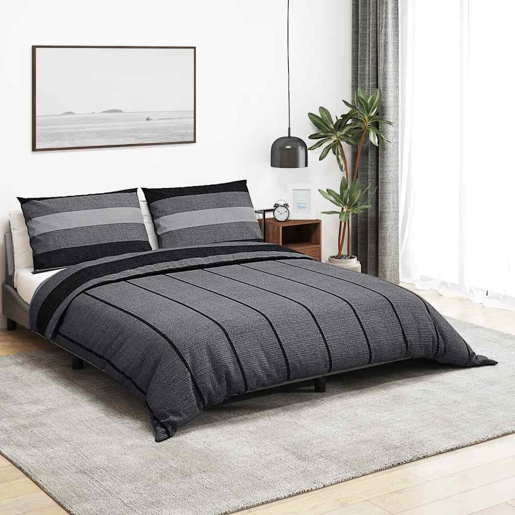 Walplus Lining Pillowcase Cotton Duvet Cover Set - Dark Grey and Black - 65 x 65