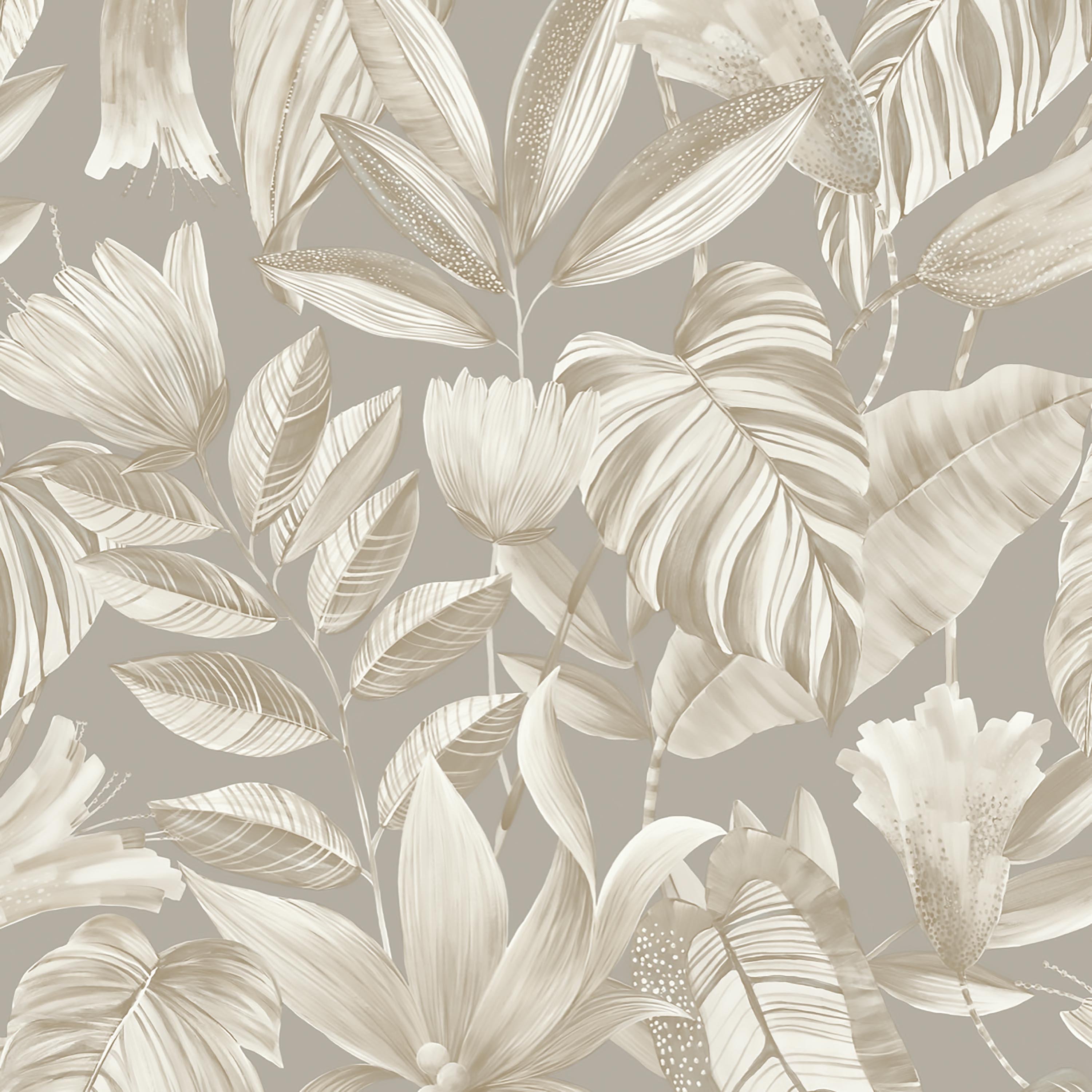 Grandeco Boutique Merida Botanical Leaves Embossed Wallpaper - Grey