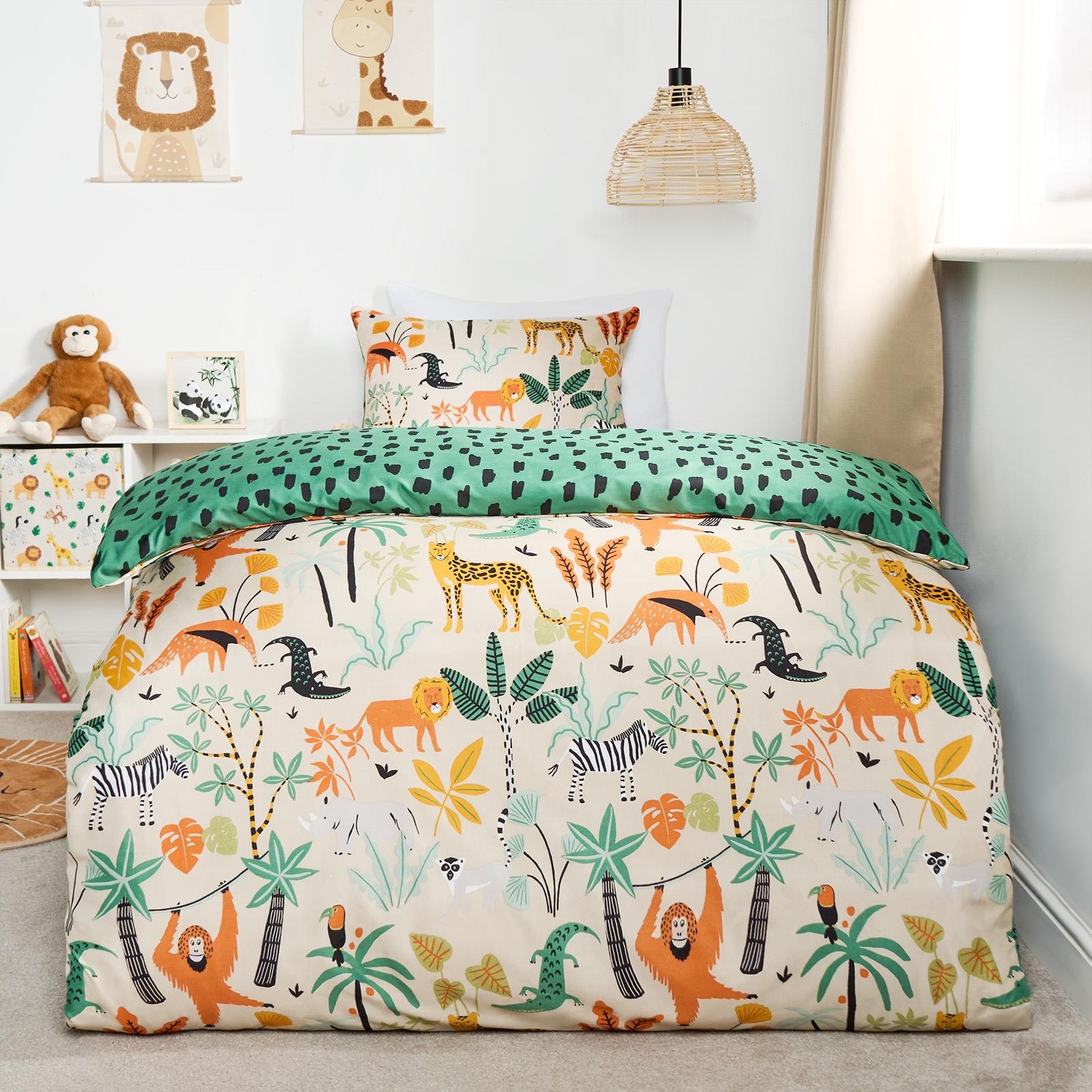 OHS Safari Duvet Cover Set Reversible Soft Bedding Green - Single