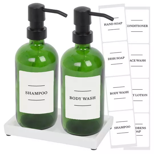 Harbour Housewares 2pc Soap Dispenser Set & Labels - Green/White