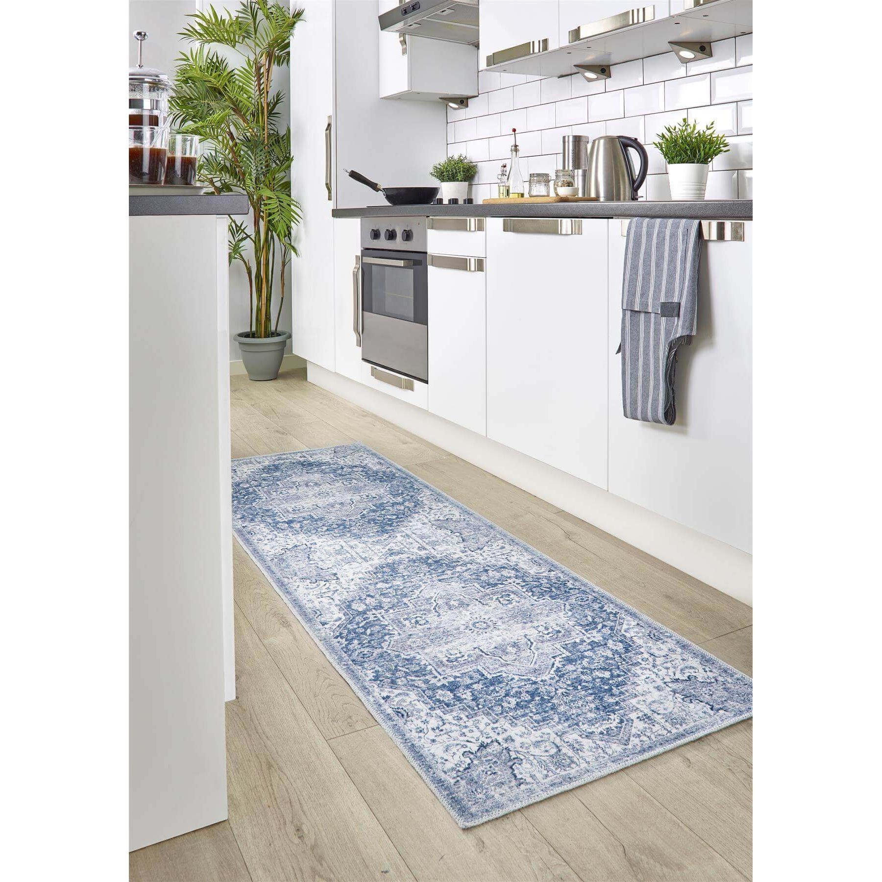 The Rugs Blue Origins Washable Nonslip Vintage Runner Rug - 67 x 200cm