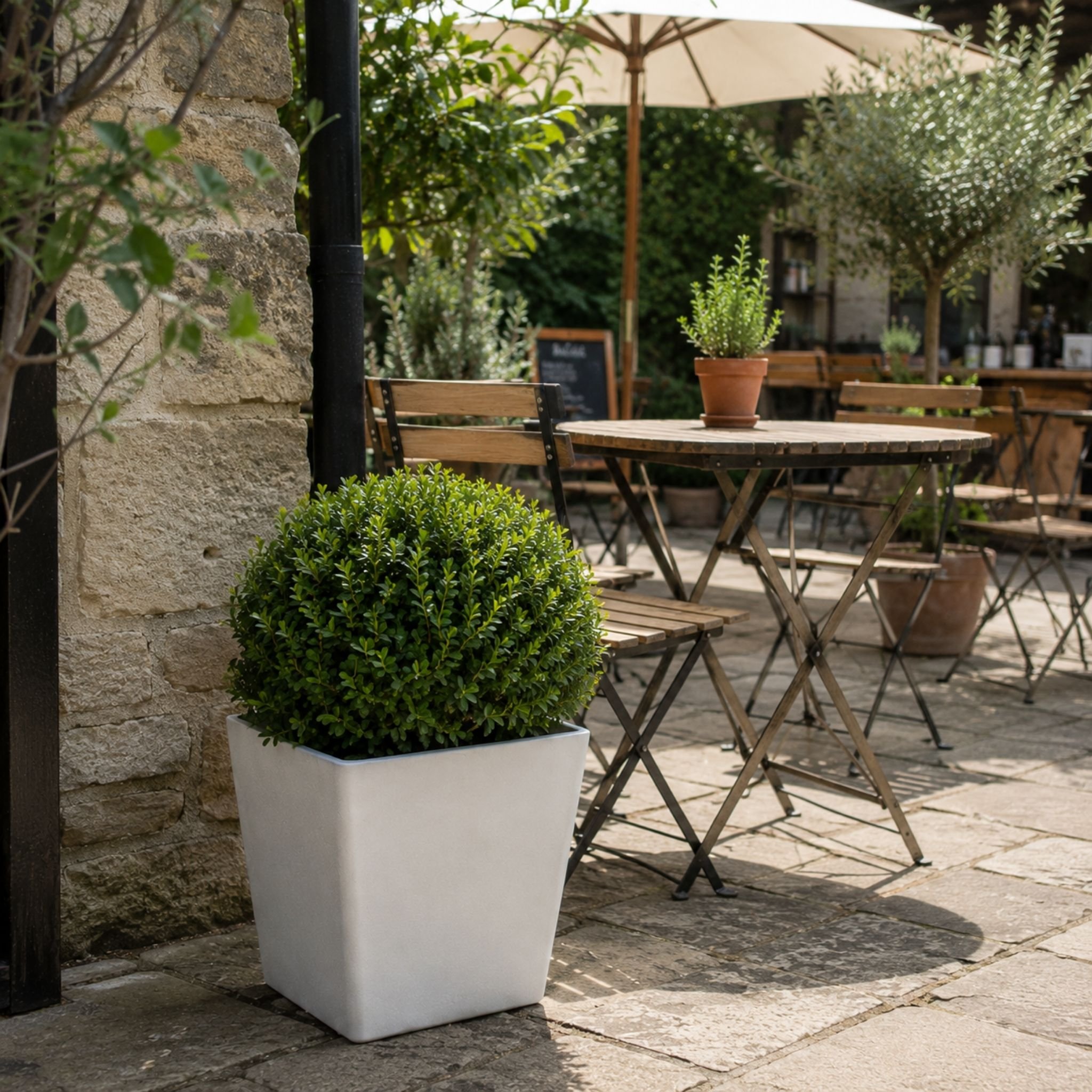 Fargro Home and Garden 83L Polystone Square Plant Pot - Stone White