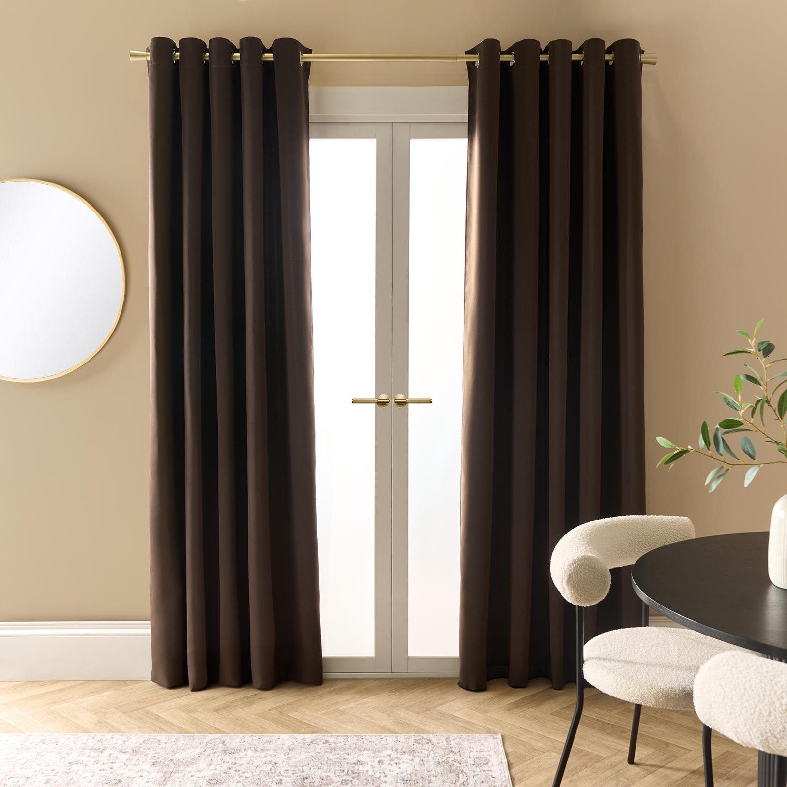 OHS Essentials Plain Eyelet Blackout Curtains 168 x 137cm - Brown