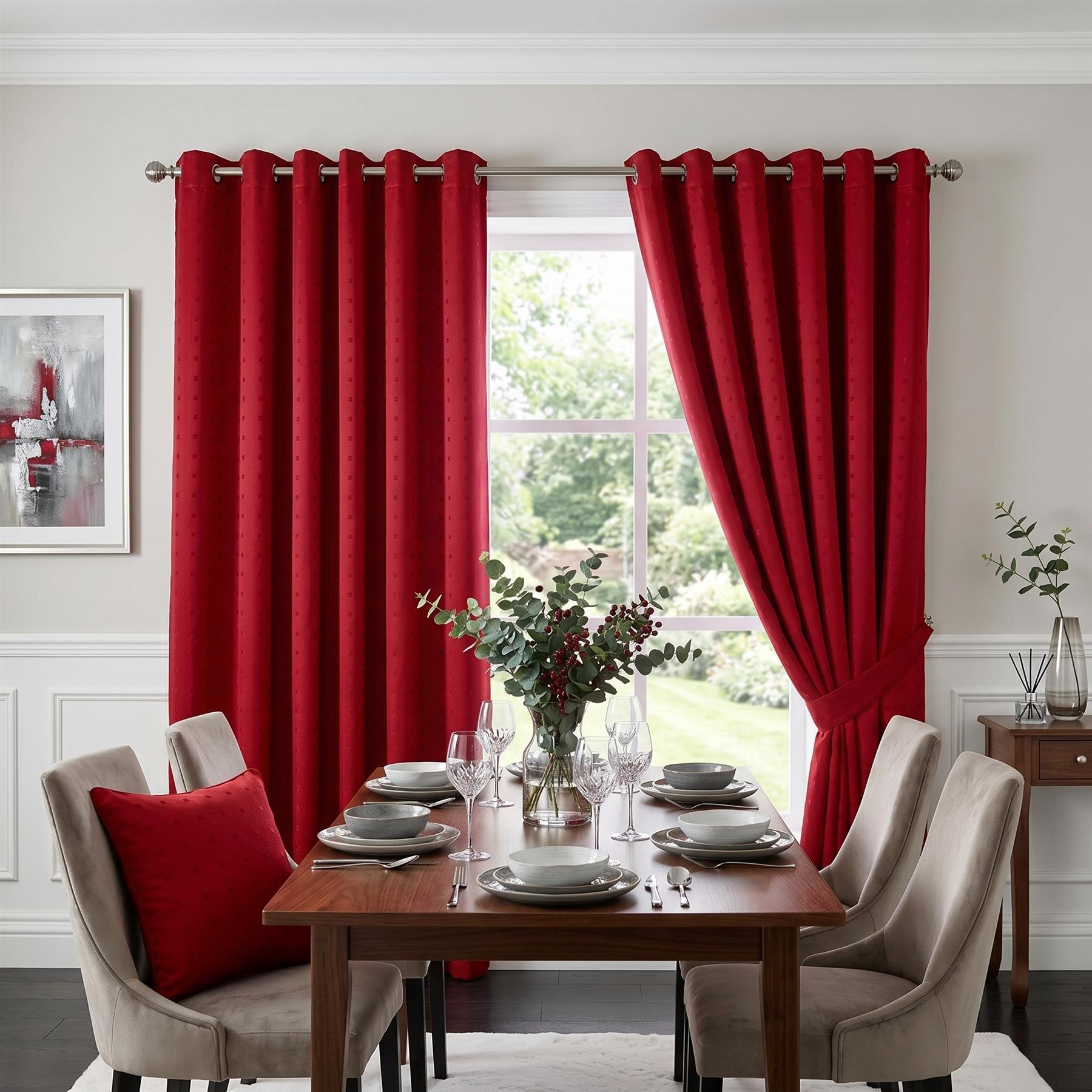 Luxury Living Adi Lined Eyelet Curtains 168cm x 229cm - Red