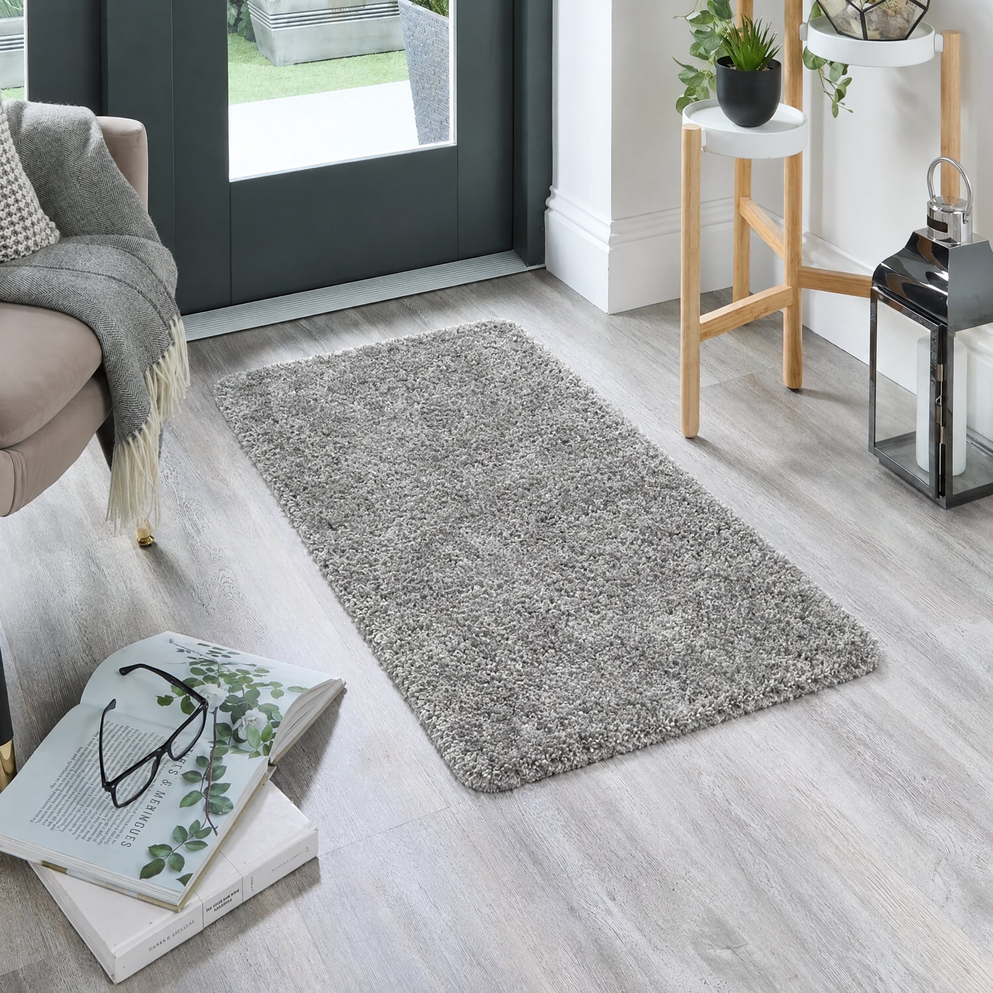 The Rugs Grey Washable Plain Design Nonslip Shaggy  Rug - 60 x 100cm