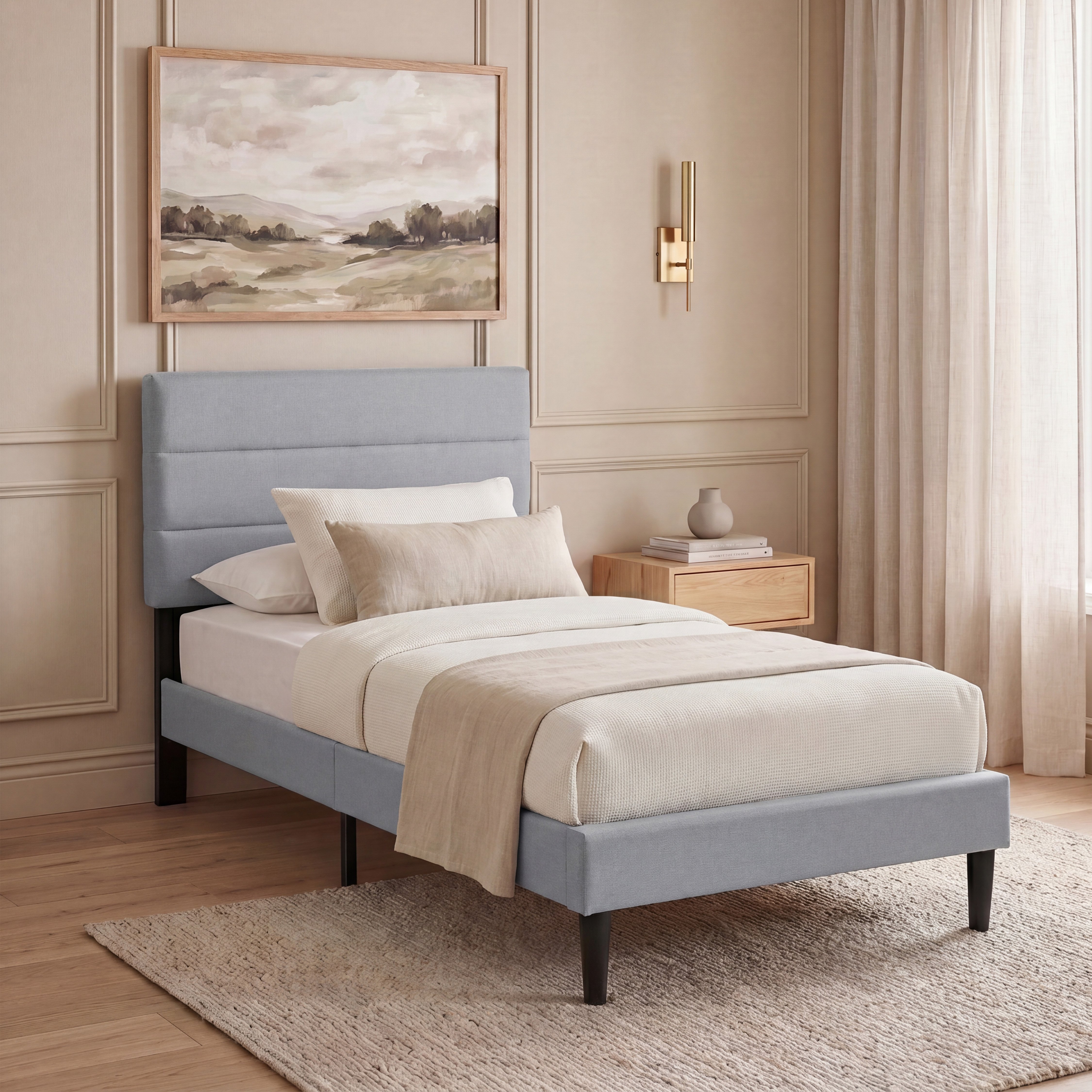 Vida Designs Vandura Single Linen Fabric Bed - Light Grey