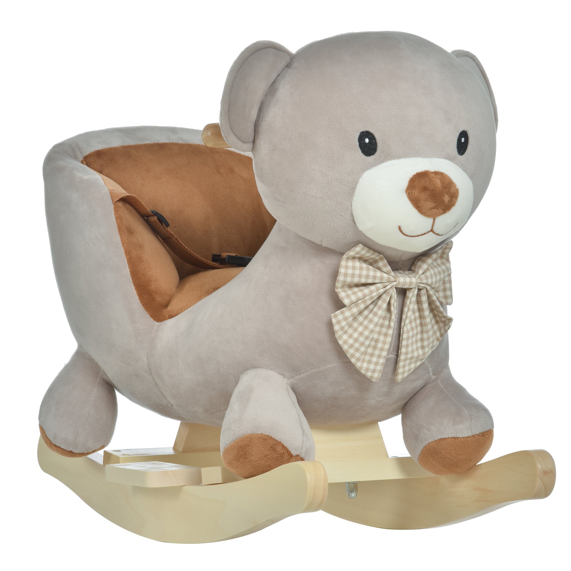 HOMCOM Plush Sound Wood Base Seat Belt Toddler Rocking Horse - Grey