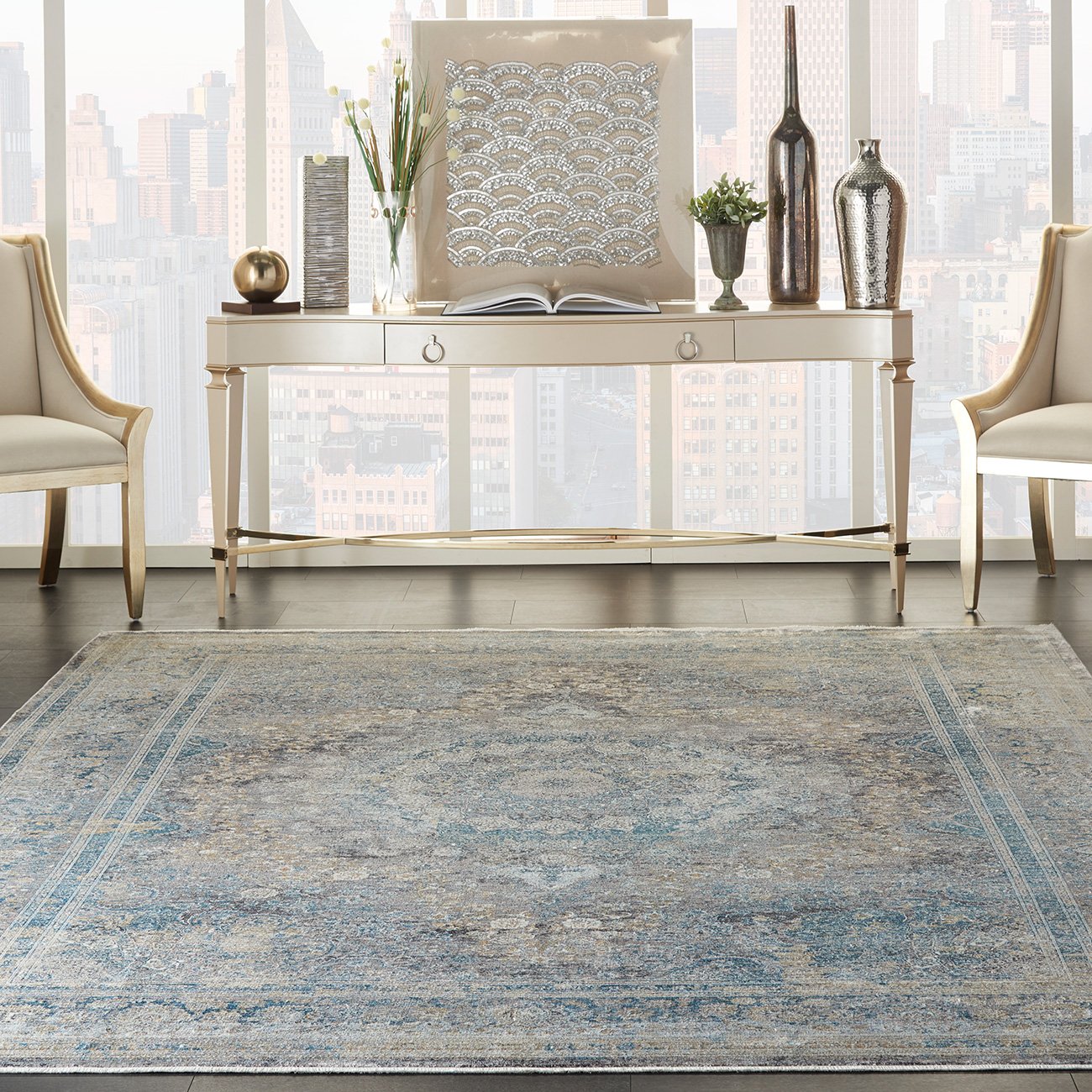 Mega Flooring Blue Traditional Bordered Rug - 300 x 381cm
