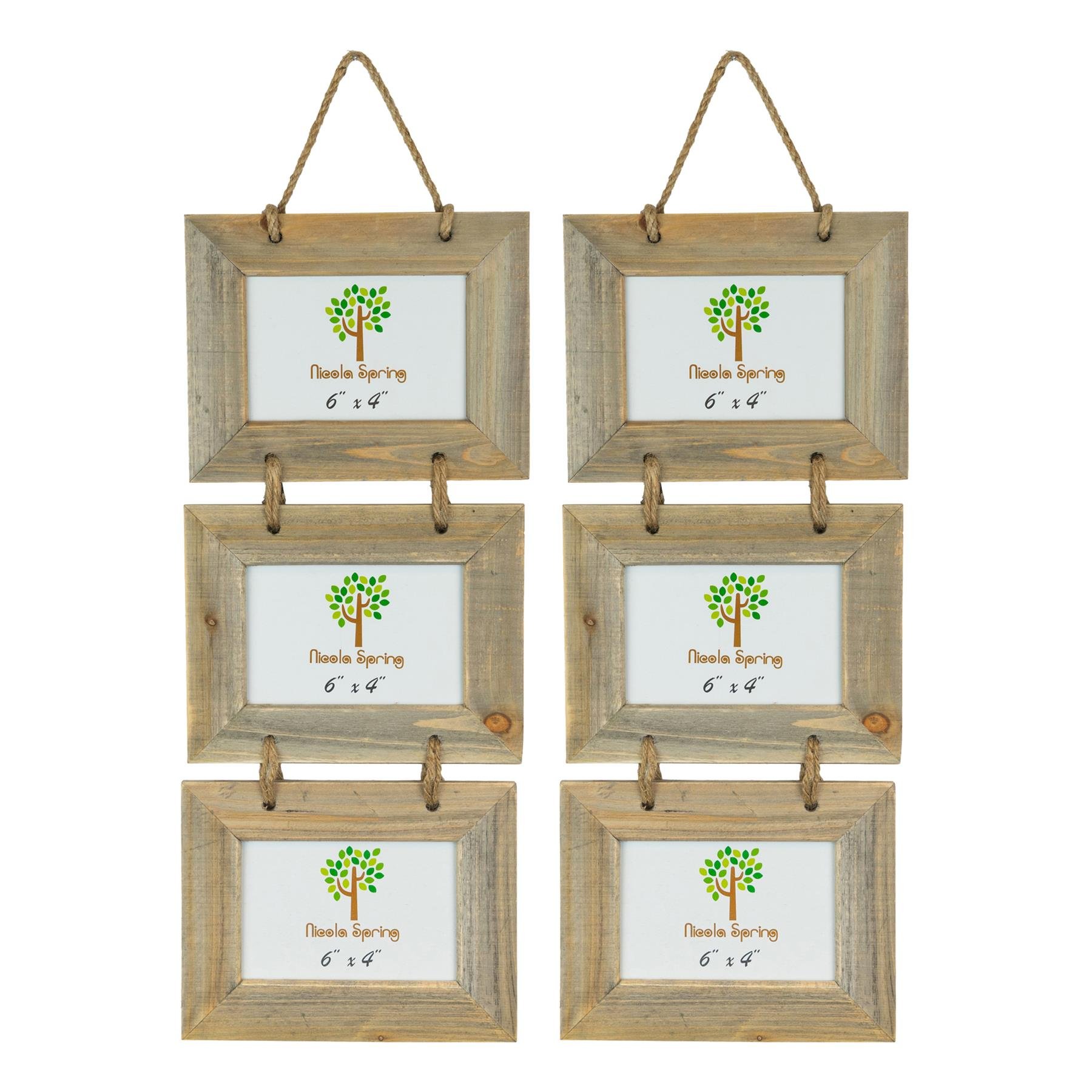 Nicola Spring Rustic Wooden Hanging 3 Photo Frames - 6 x 4" - Set of 2