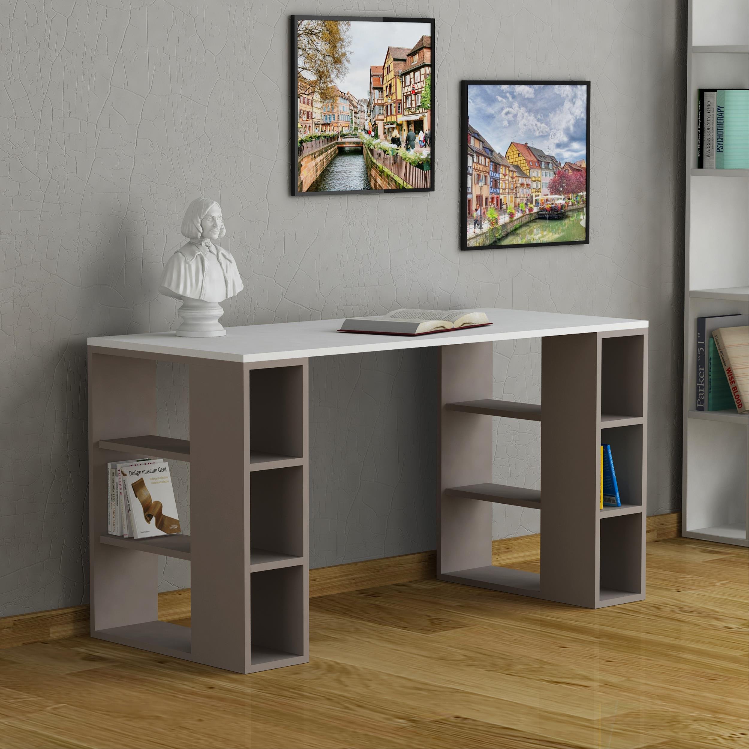 Decortie Colmar Particleboard Wood Effect Desk - White and Light Mocha