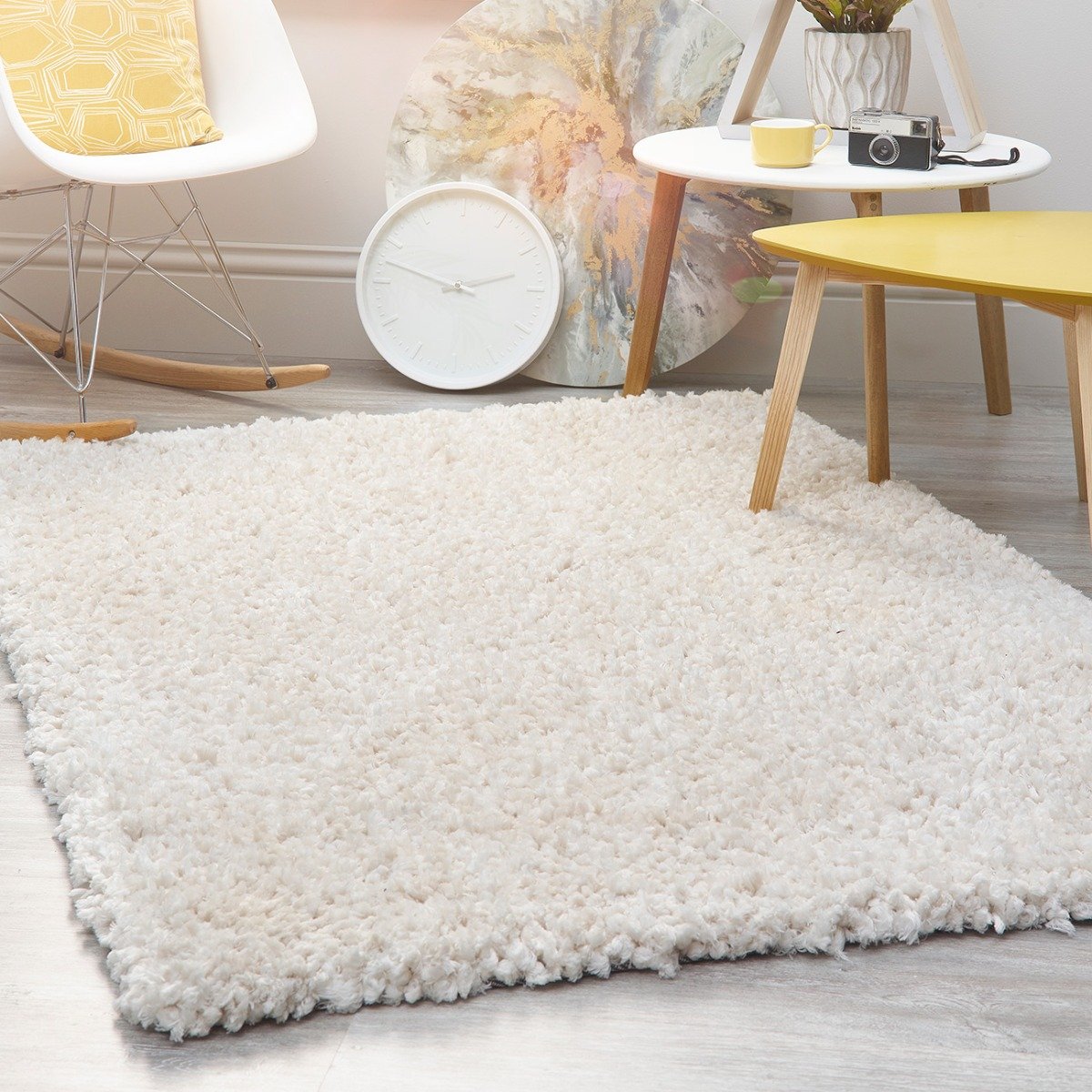 Mega Flooring White Shaggy Plain Rug - 60 x 110cm
