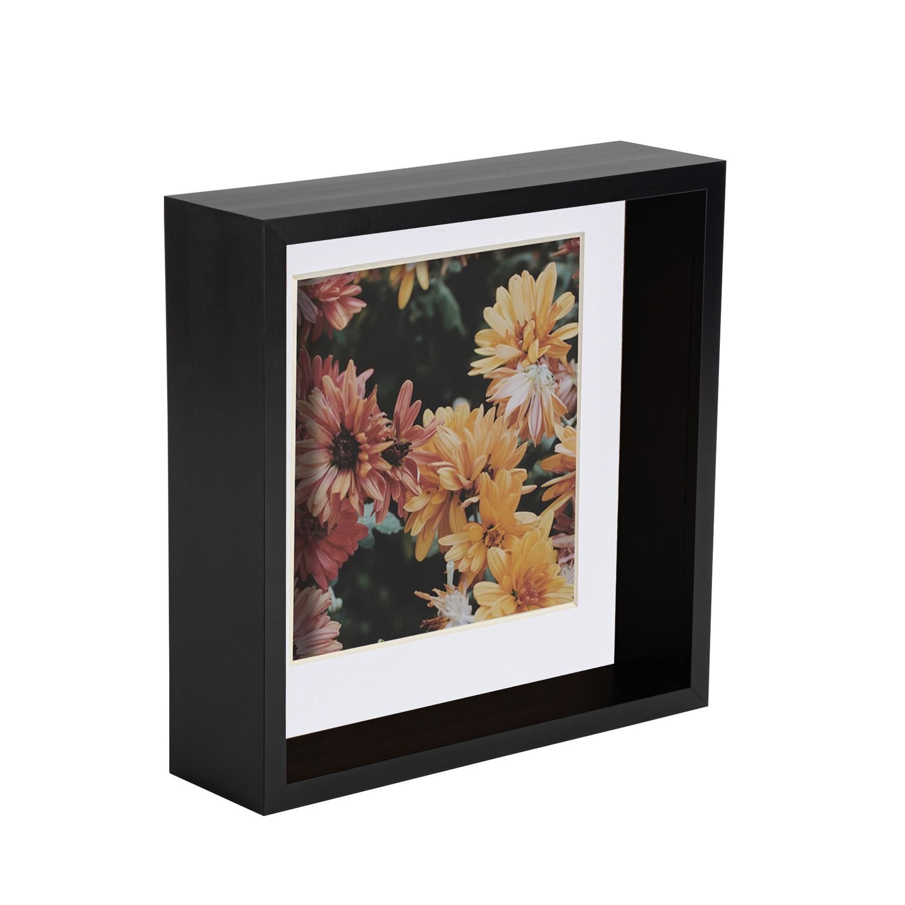 Nicola Spring 3D Deep Box Photo Frame - 8x8" with Mount - Black & White