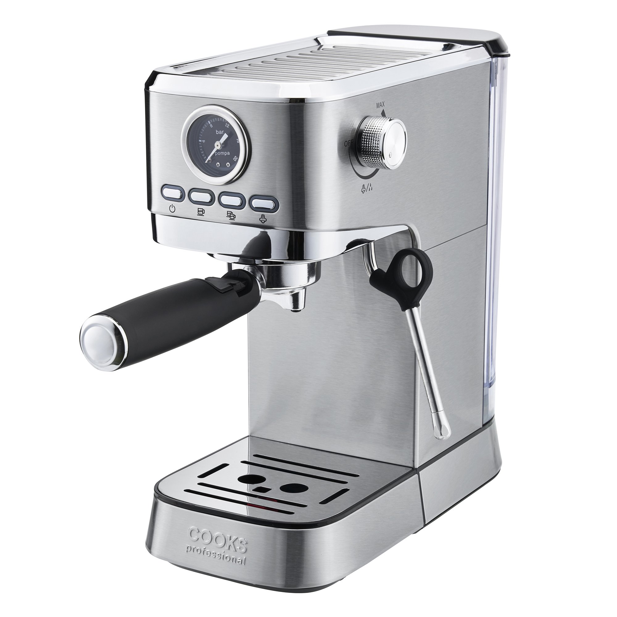 Cooks Professional 20 Bar Espresso Coffee Machine with Steam Wand - Silver