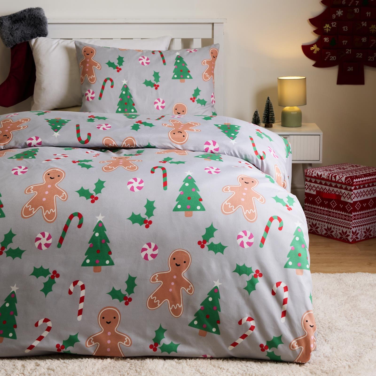 OHS Gingerbread Man Reversible Bedding Set Duvet Cover Set Grey - Single