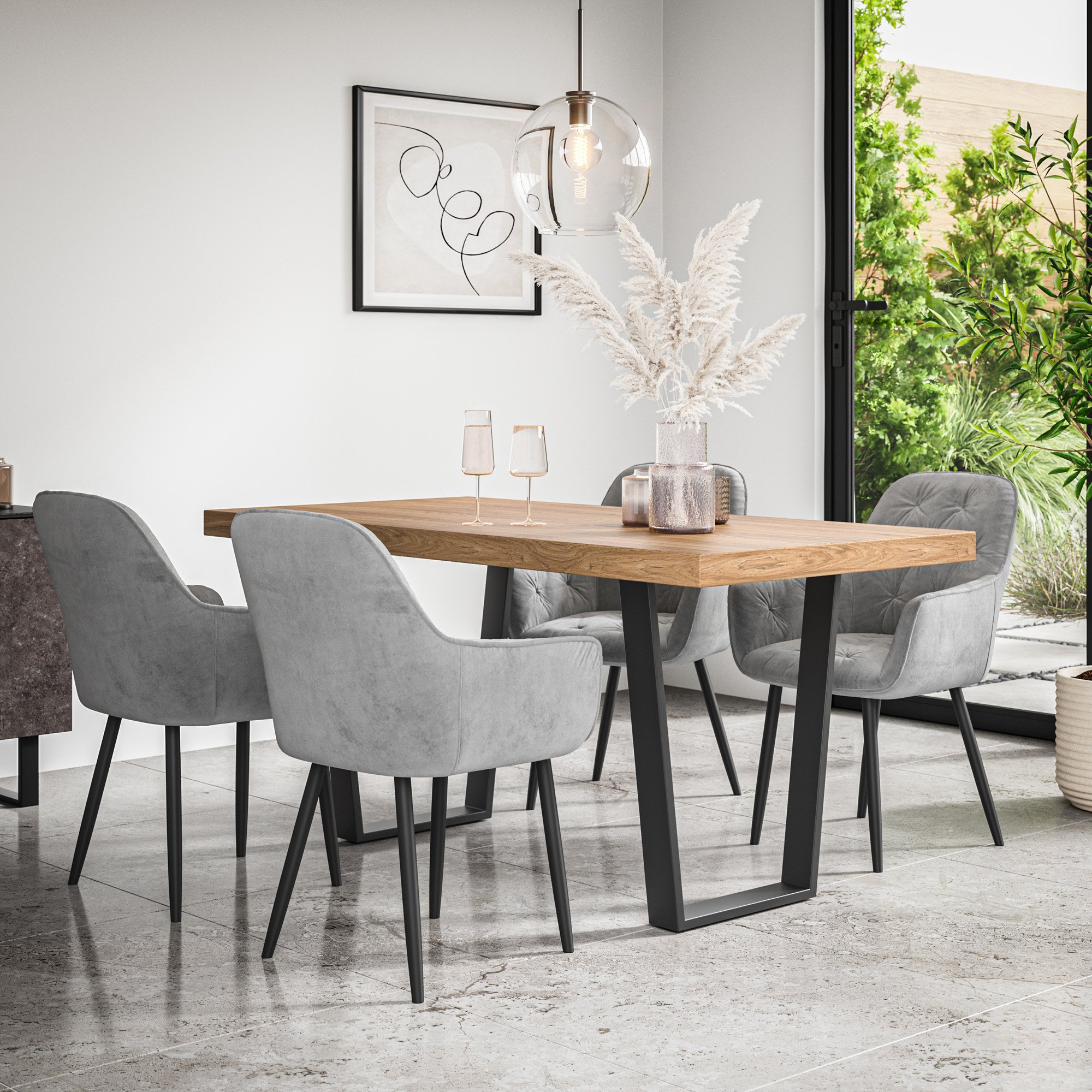Furniture Online Aria Anika Oak Effect Dining Table & 4 Grey Chairs