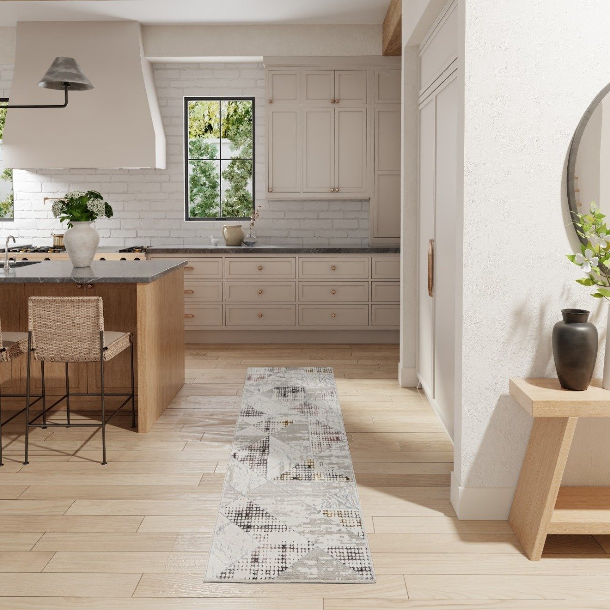 Mega Flooring White Modern Abstract Runner - 69 x 229cm