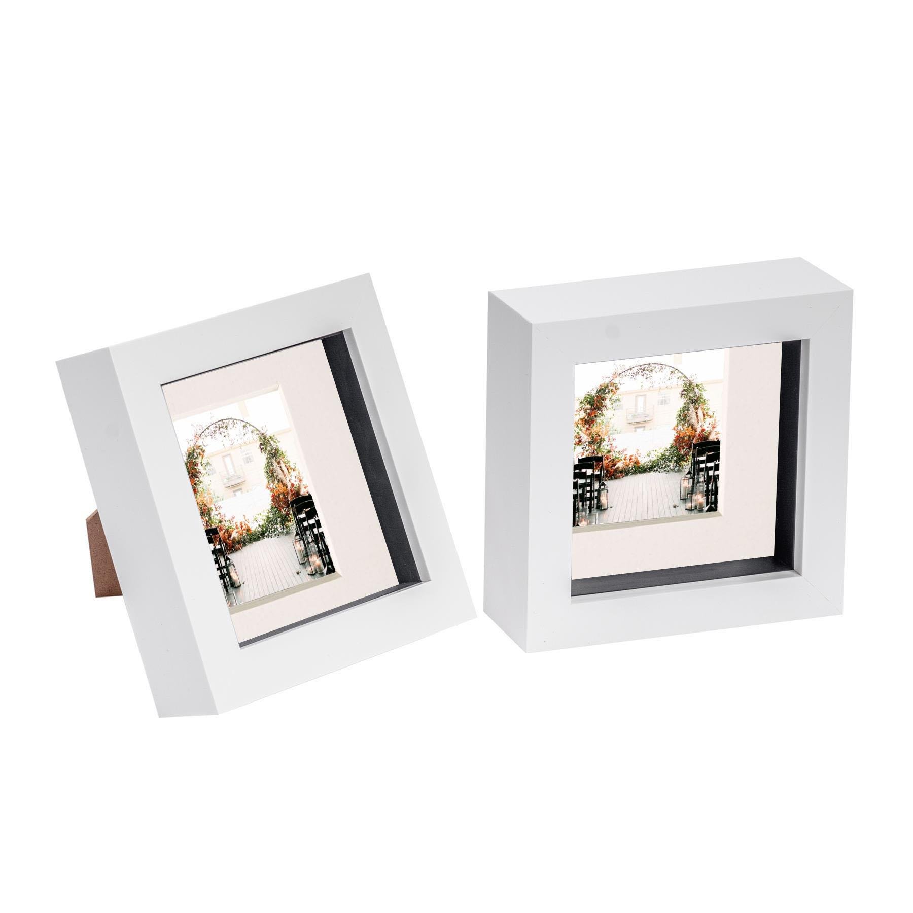 Nicola Spring 4 x 4" 3D Box Photo Frames with 2 x 2" Ivory Mount (2x) - White