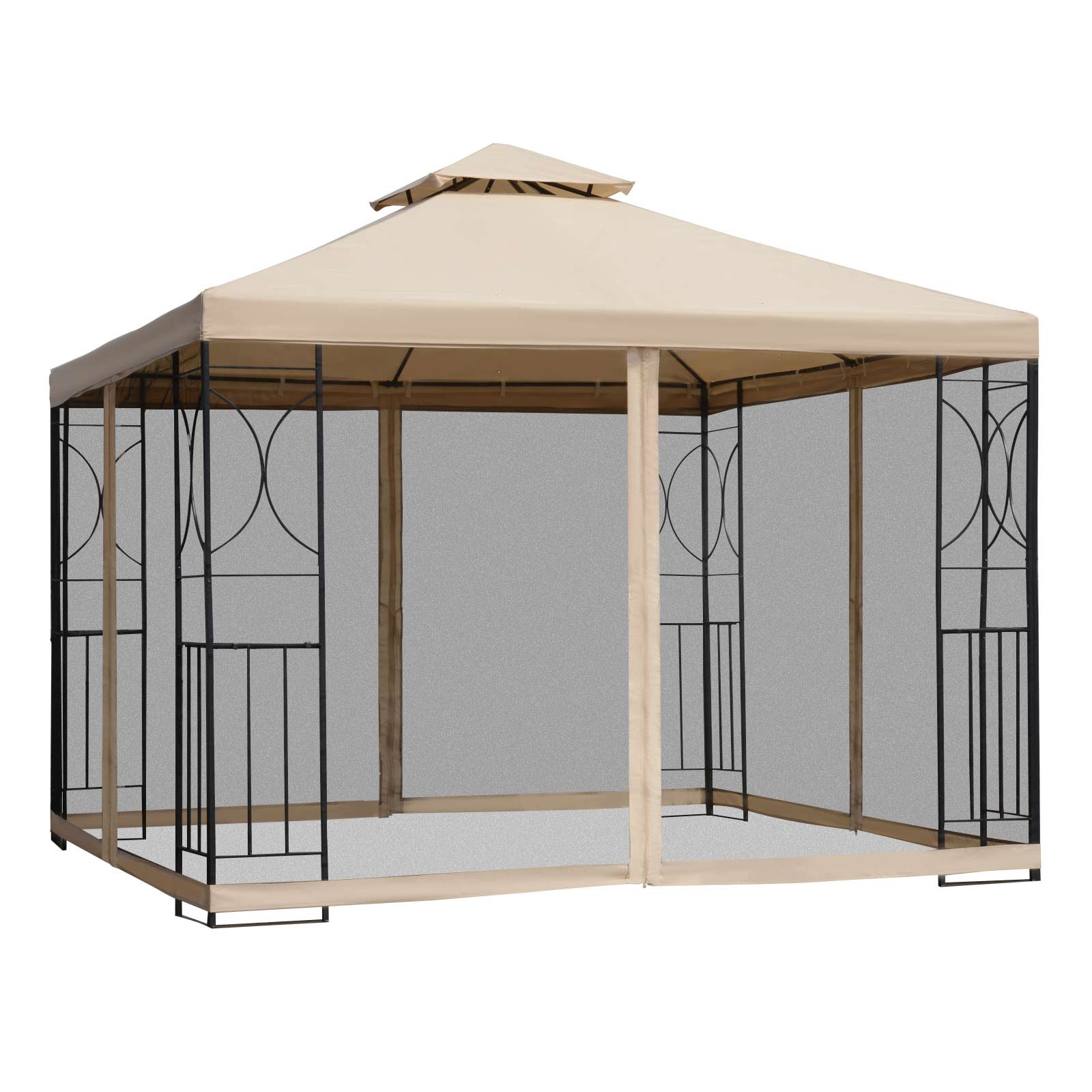 Outsunny Double Roof Netting Steel Garden Gazebo – Sand