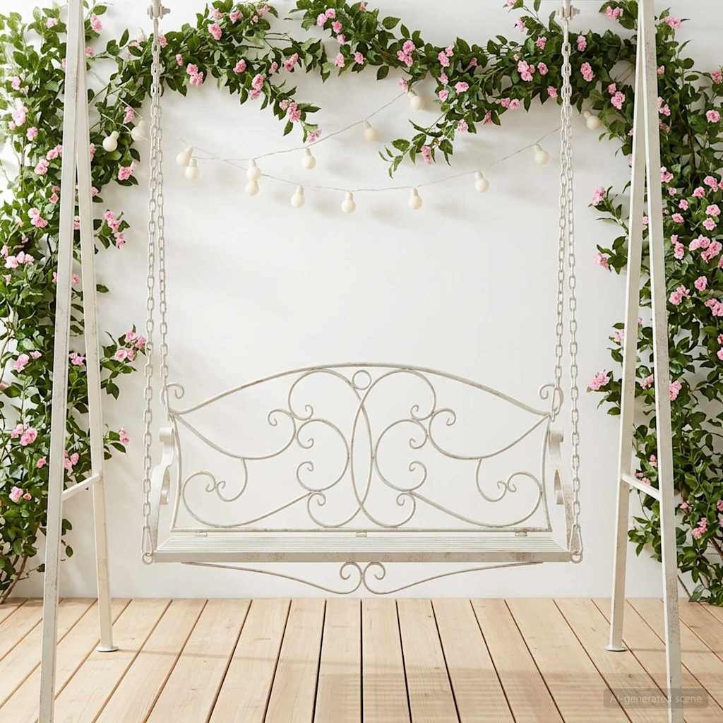 Walplus Steel Swing Bench Antique - Antique White - 110 x 52.5 x 47 cm