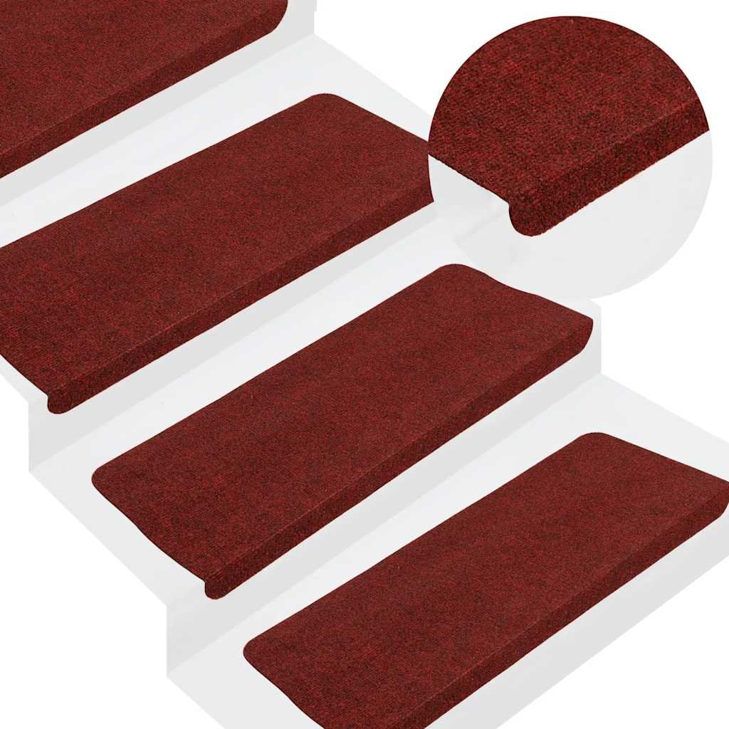 Walplus Pack of 15 Self-Adhesive Needle-Punched Stair Mats - Red - 65 x 24.5 cm