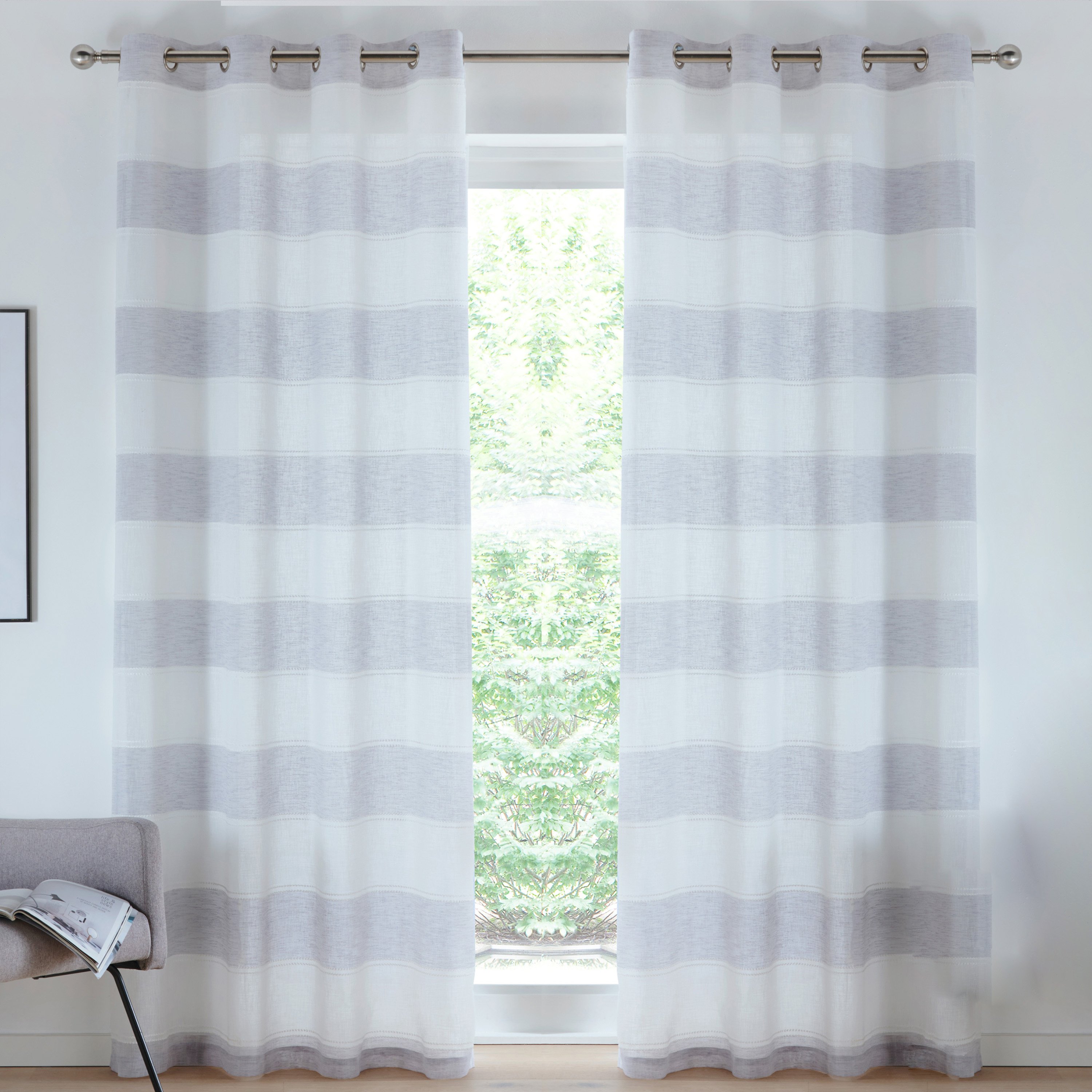 Tyrone Textiles Santorini Eyelet Voile Panels - 140 x 229cm - Grey