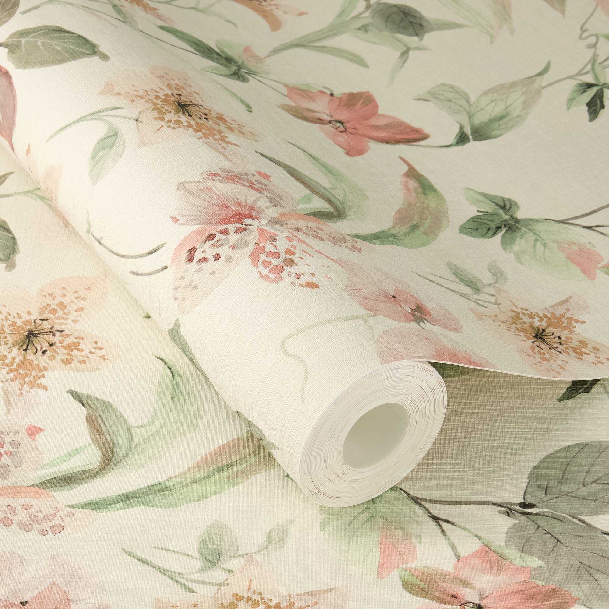 Rasch x Tesa Lumina Watercolour Floral Peel Stick Textured Wallpaper - Pink