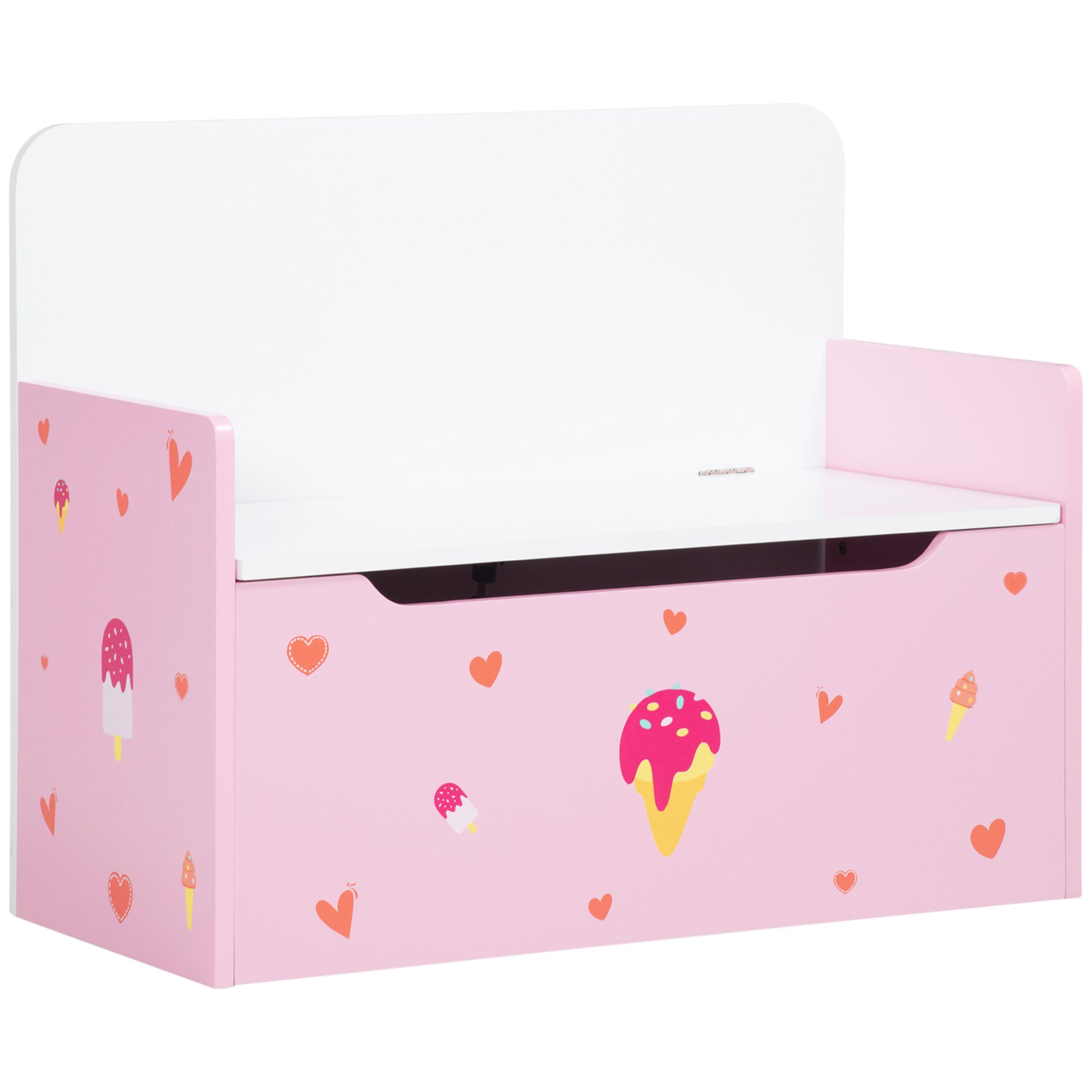 ZONEKIZ 2 in 1 Wooden Toy Box with Safety Rod Kids Storage Bench - Pink