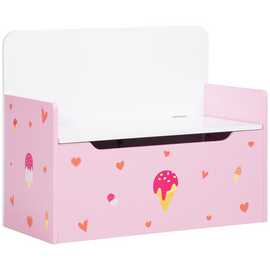 ZONEKIZ 2 in 1 Wooden Toy Box with Safety Rod Kids Storage Bench - Pink