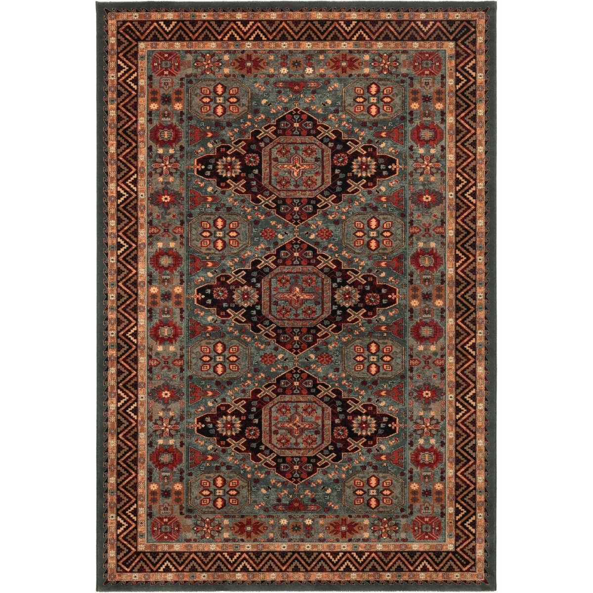 Mega Flooring Green Traditional Bordered Rug - 135 x 200cm