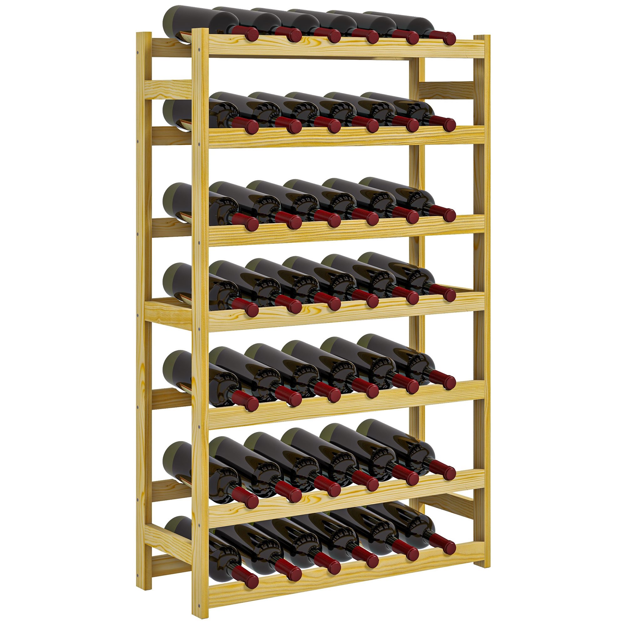 HOMCOM 7 Tier Wooden Freestanding Wine Rack for 42 Bottles - Natural Wood
