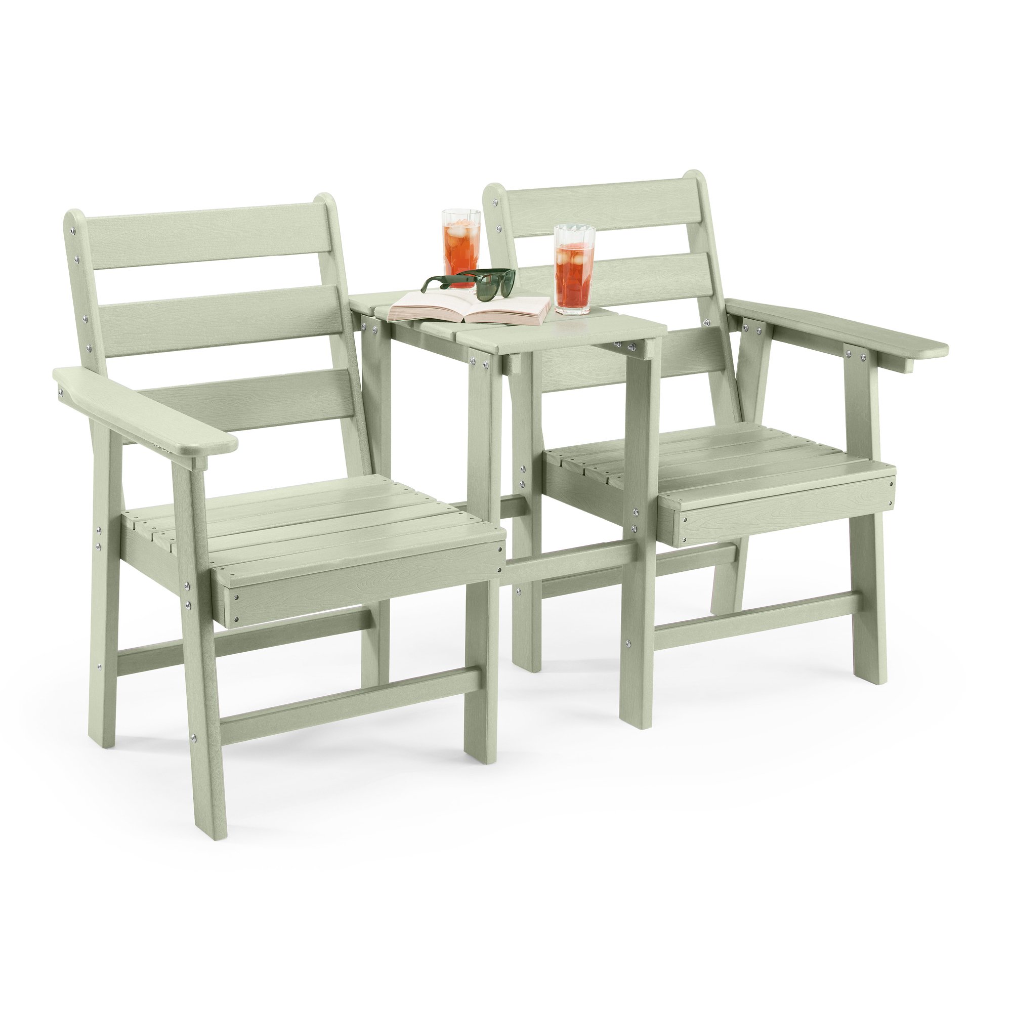 Vonhaus Westport HDPE Jack and Jill Garden Love Seat - Sage Green