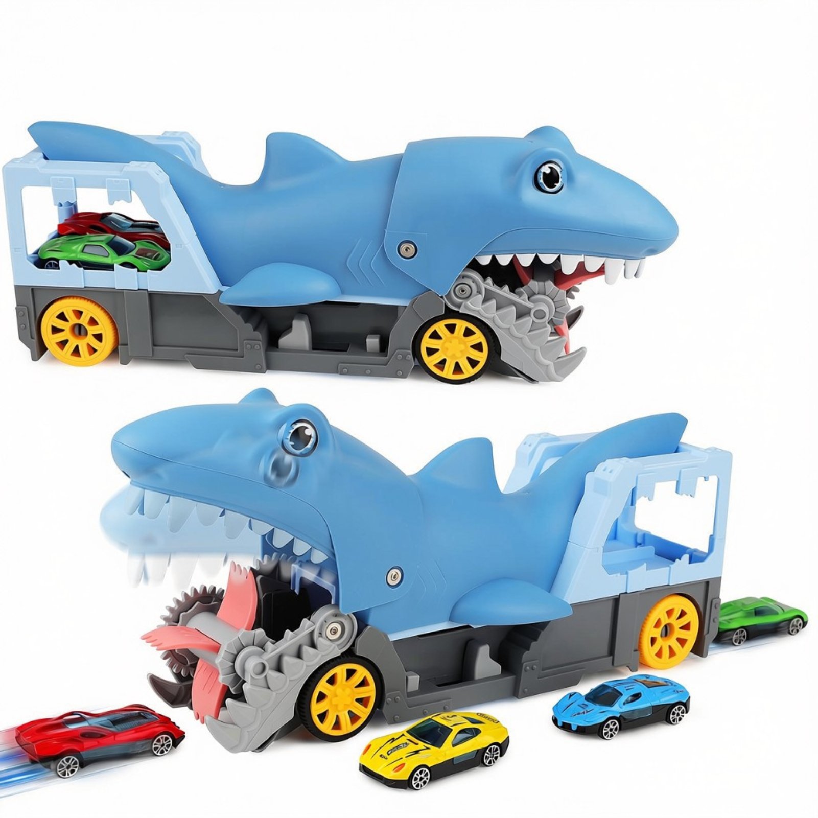 deAO Shark Transport Toy Truck Car Playset - Blue