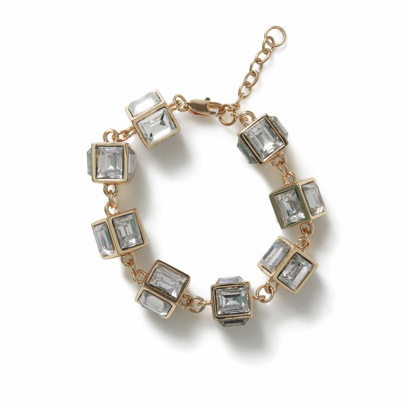 Freedom Gold Tone Cube Shaped Glass Bead Bracelet