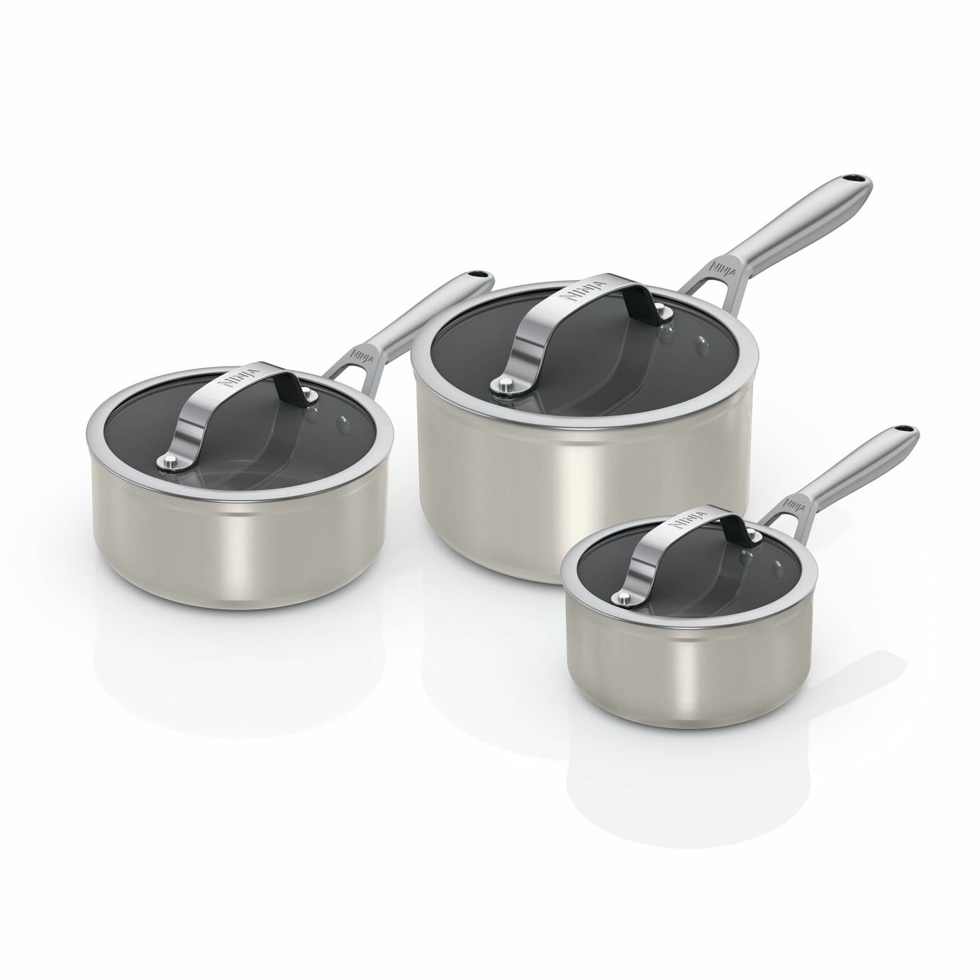 Ninja Ceramic Pro 3 Piece Aluminium Sauce Pan Set - Stone