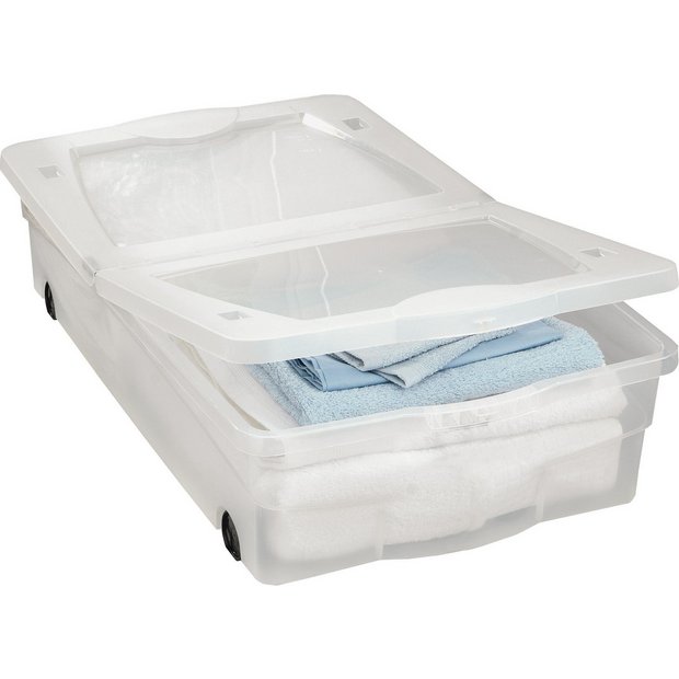 Buy HOME 50 Litre Wheeled Plastic Underbed Storage Box with Lid at ...