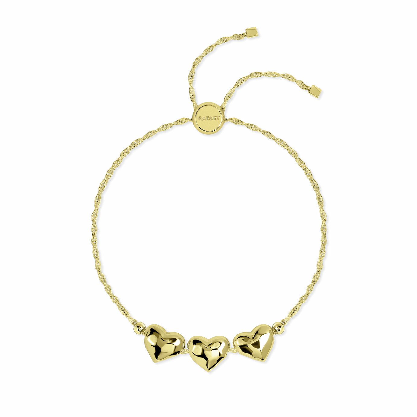 Radley 18ct Gold Plated Triple Hammered Heart Charm Bracelet