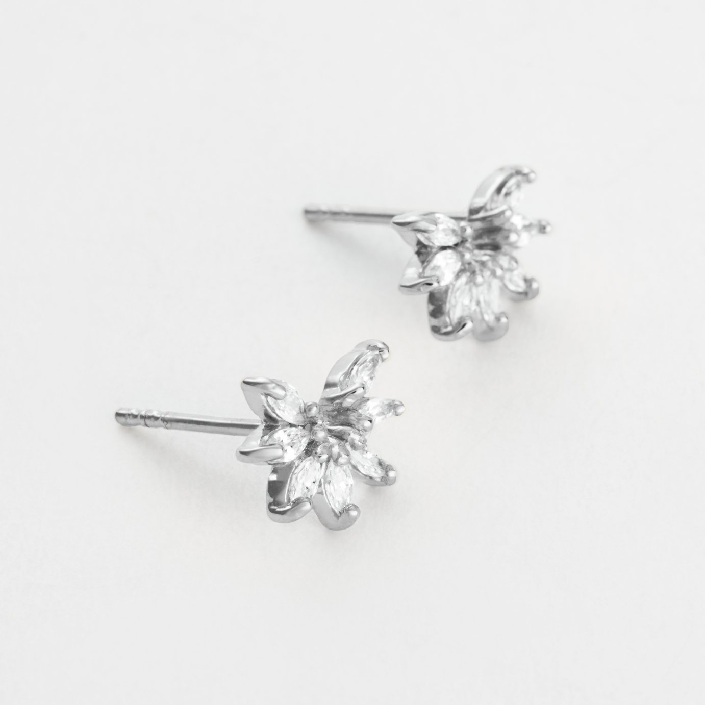 Revere Sterling Silver Floral Marquise Cubic Zirconia Stud Earrings