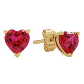 Revere 9ct Gold Created Ruby Heart Stud Earrings